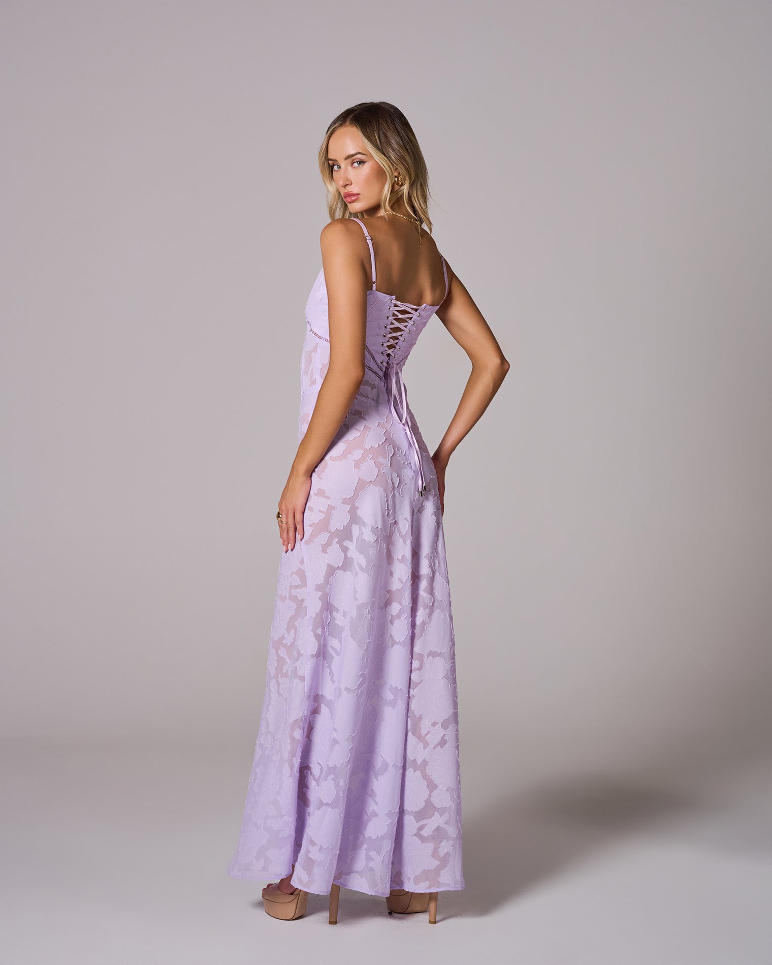 FLORAL LACE BACK MAXI DRESS FOR WEDDING
