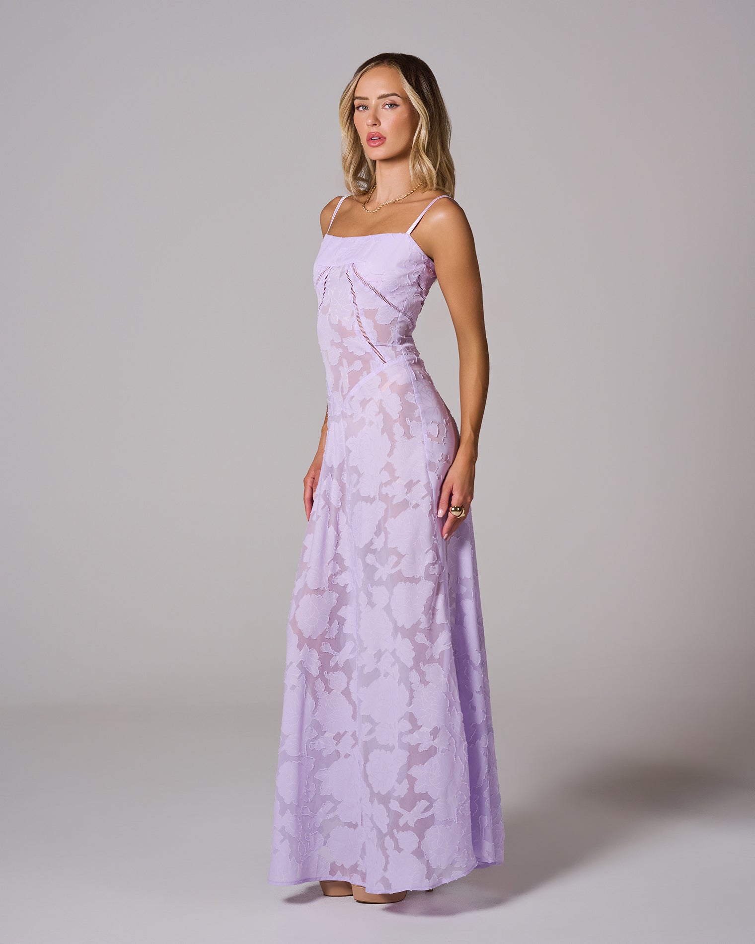 FLORAL LACE BACK MAXI DRESS FOR WEDDING
