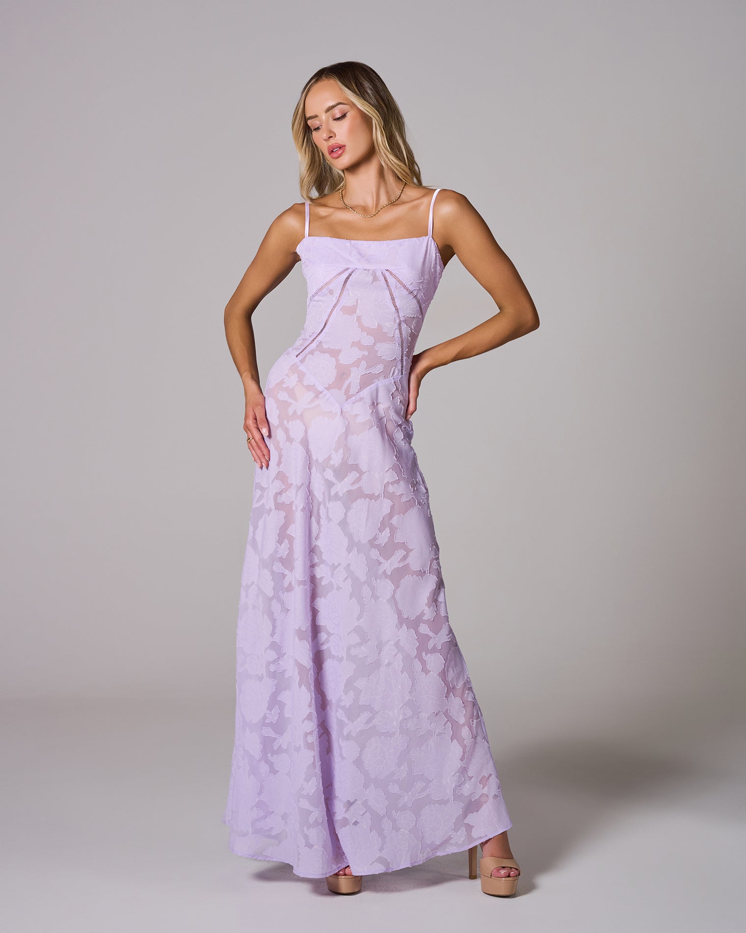 FLORAL LACE BACK MAXI DRESS FOR WEDDING
