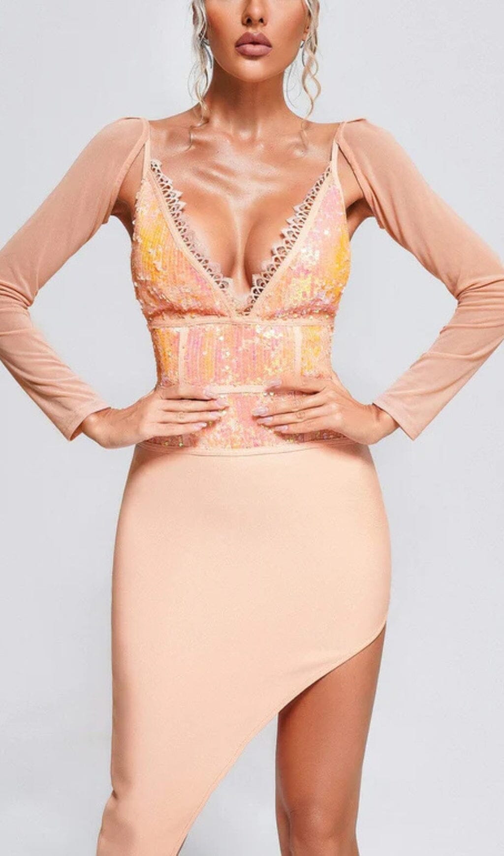 SEQUIN MIDI DRESS IN PINK - PARTY IRREGULAR