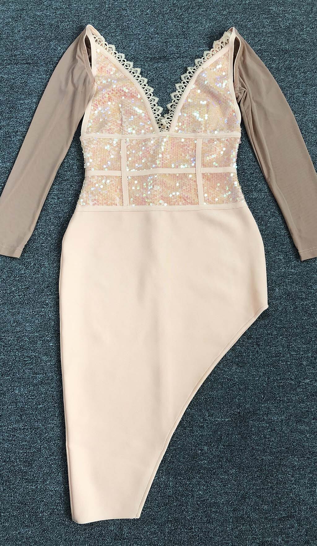 SEQUIN MIDI DRESS IN PINK - PARTY IRREGULAR