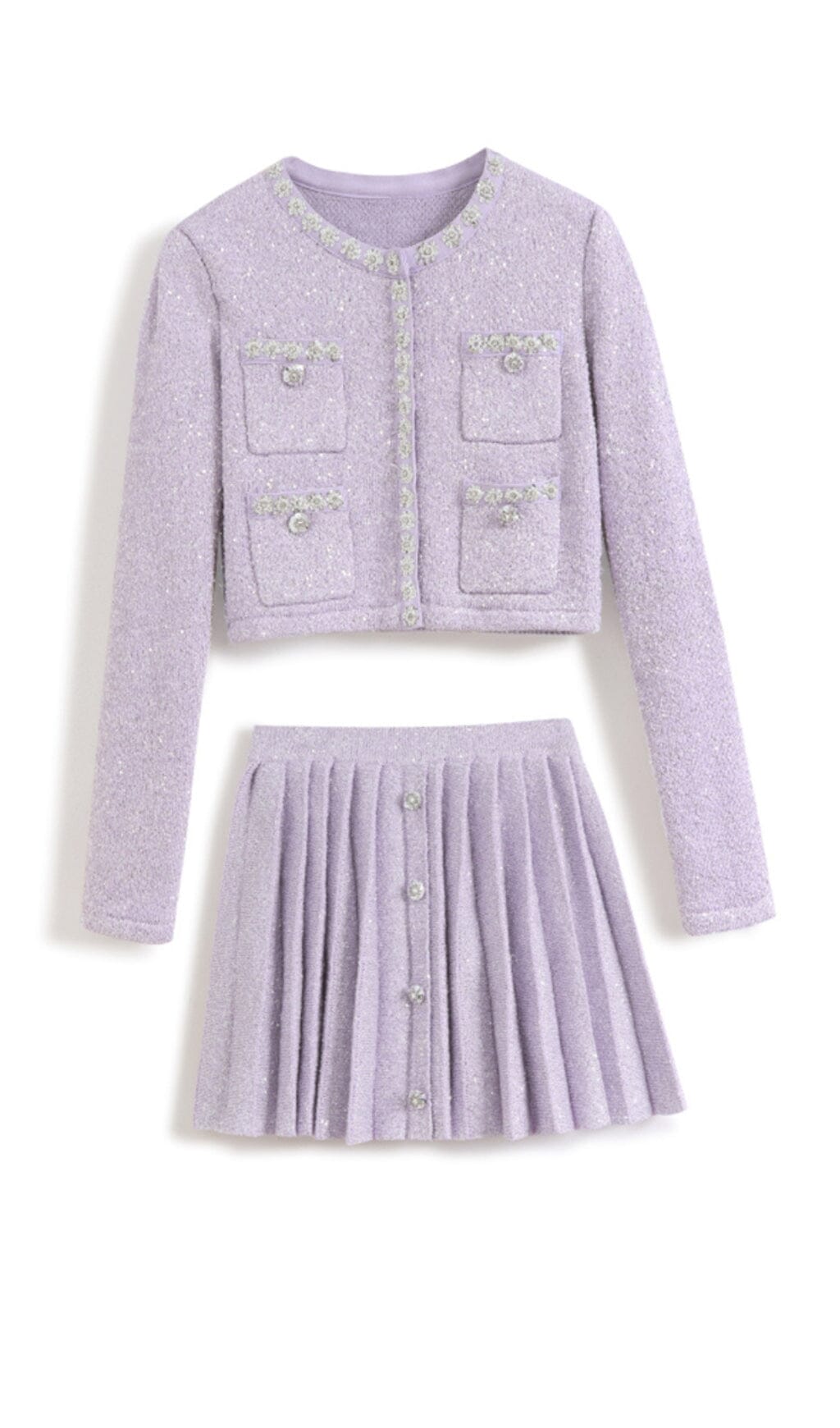 SEQUIN PLEATED TWO PIECE SET LILAC PARTY