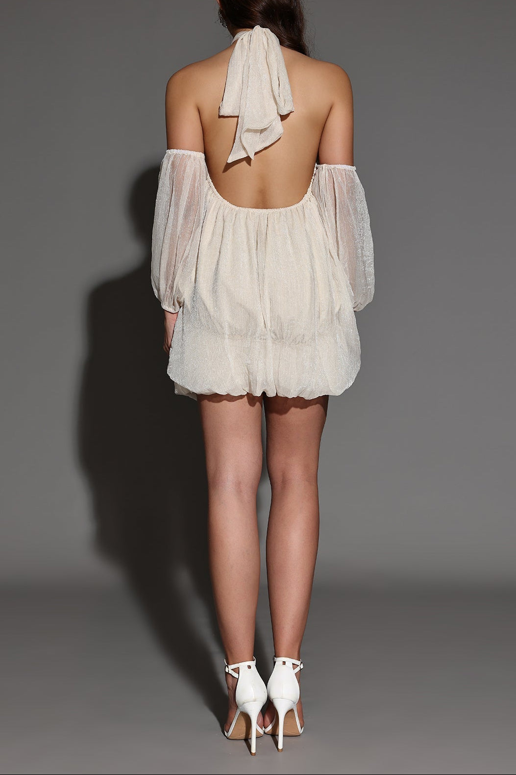 VIVIEN HALTER FLUFFY BACKLESS MINI DRESS APRICOT