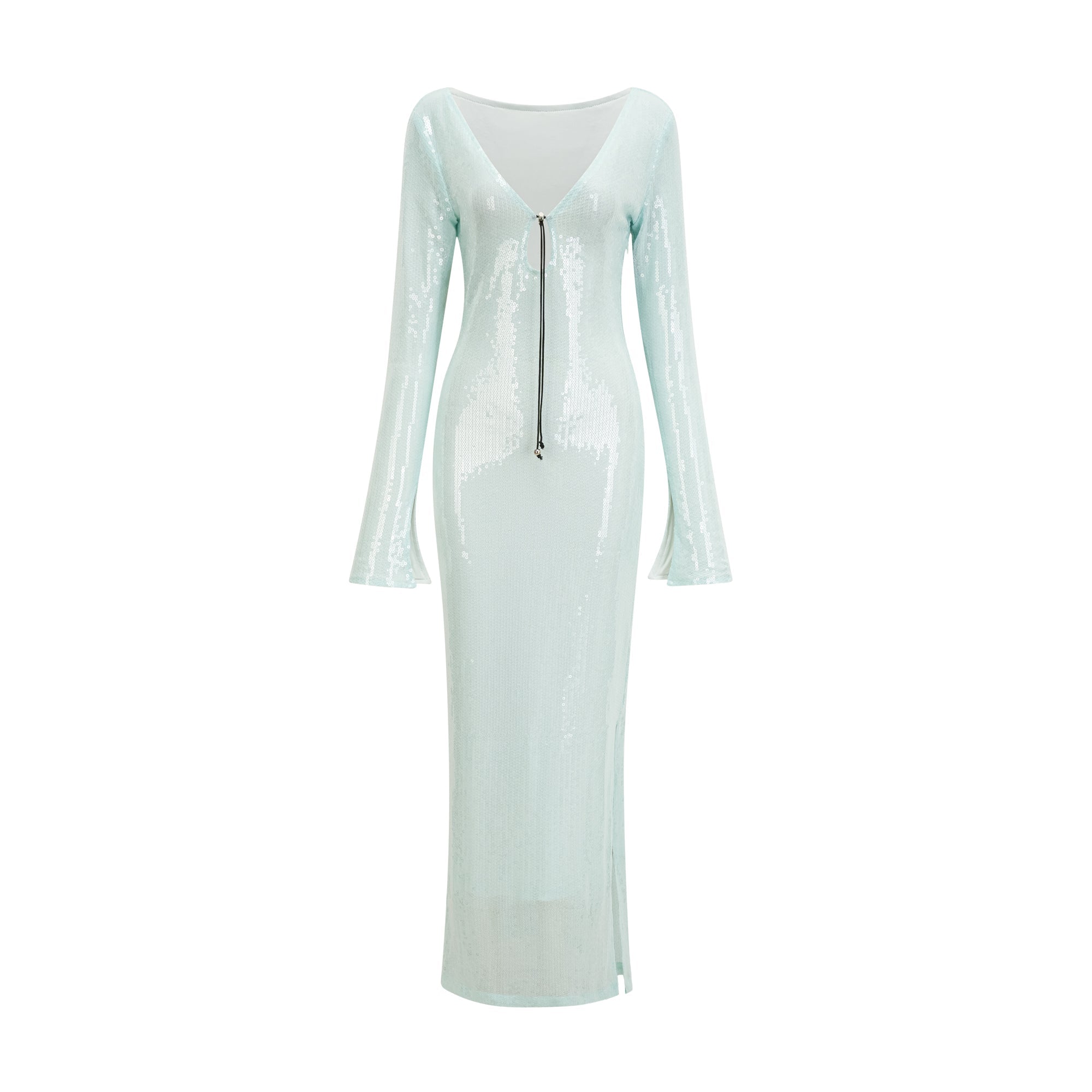 ROSALIE BLUE EMBELLISHED V-NECK COCKTAIL DRESS