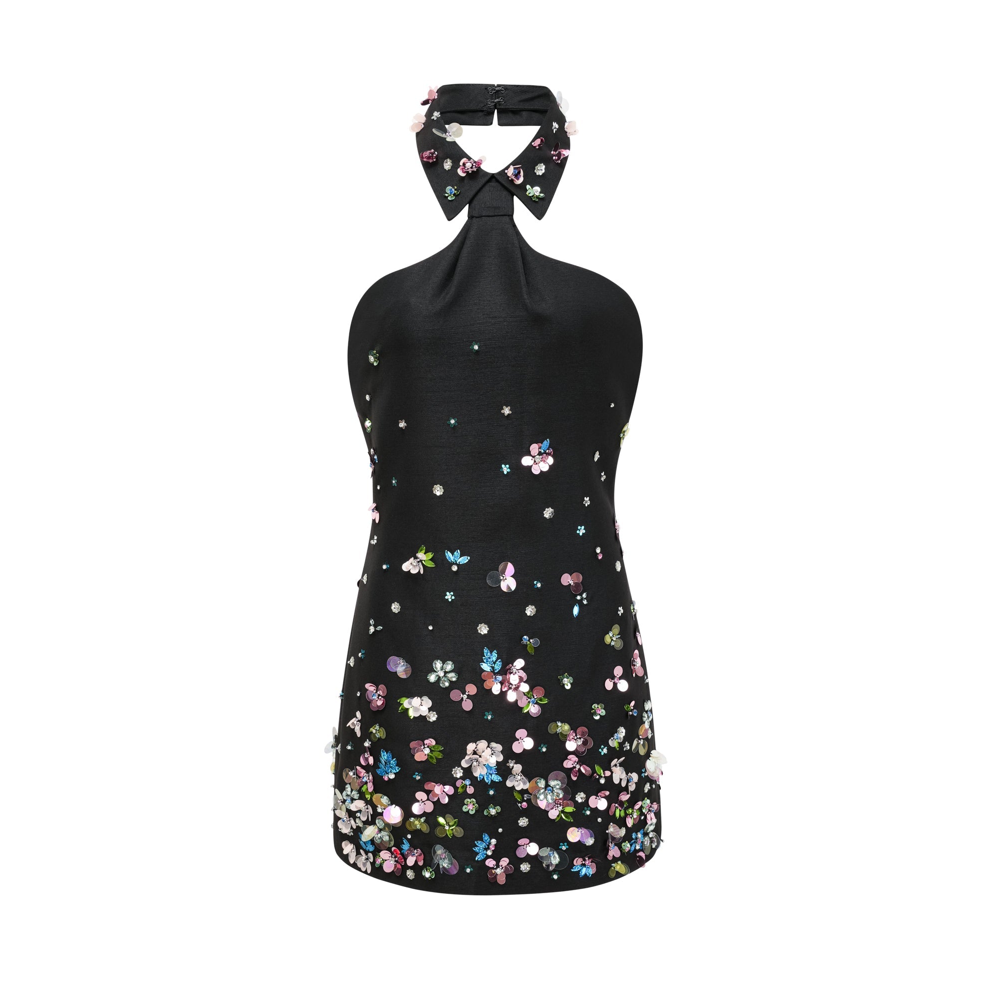 ROSELINE EMBELLISHED HALTER MINI DRESS