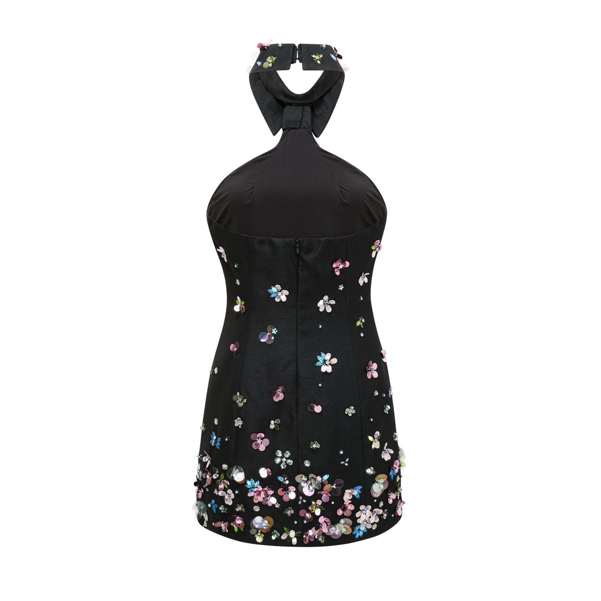 ROSELINE EMBELLISHED HALTER MINI DRESS
