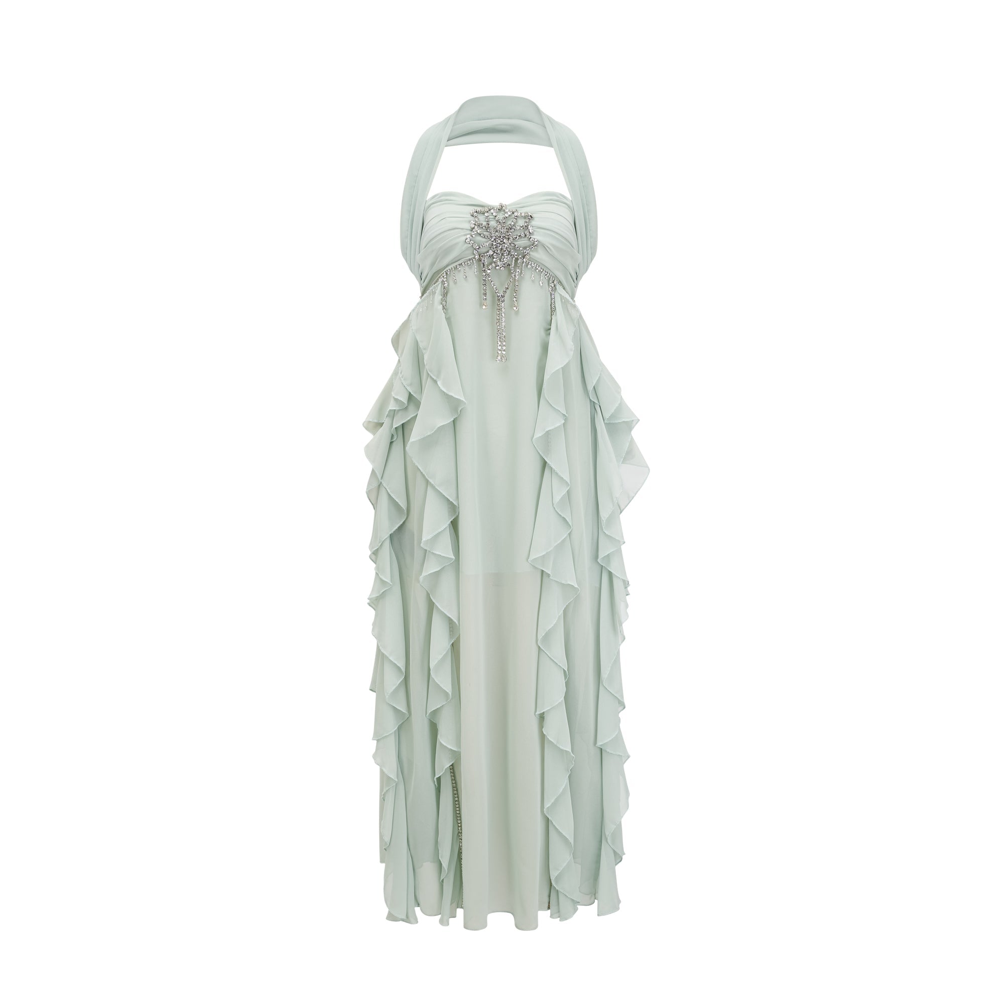 SNY07669 SALILAH EMBELLISHED RUFFLED COCKTAIL DRESS
