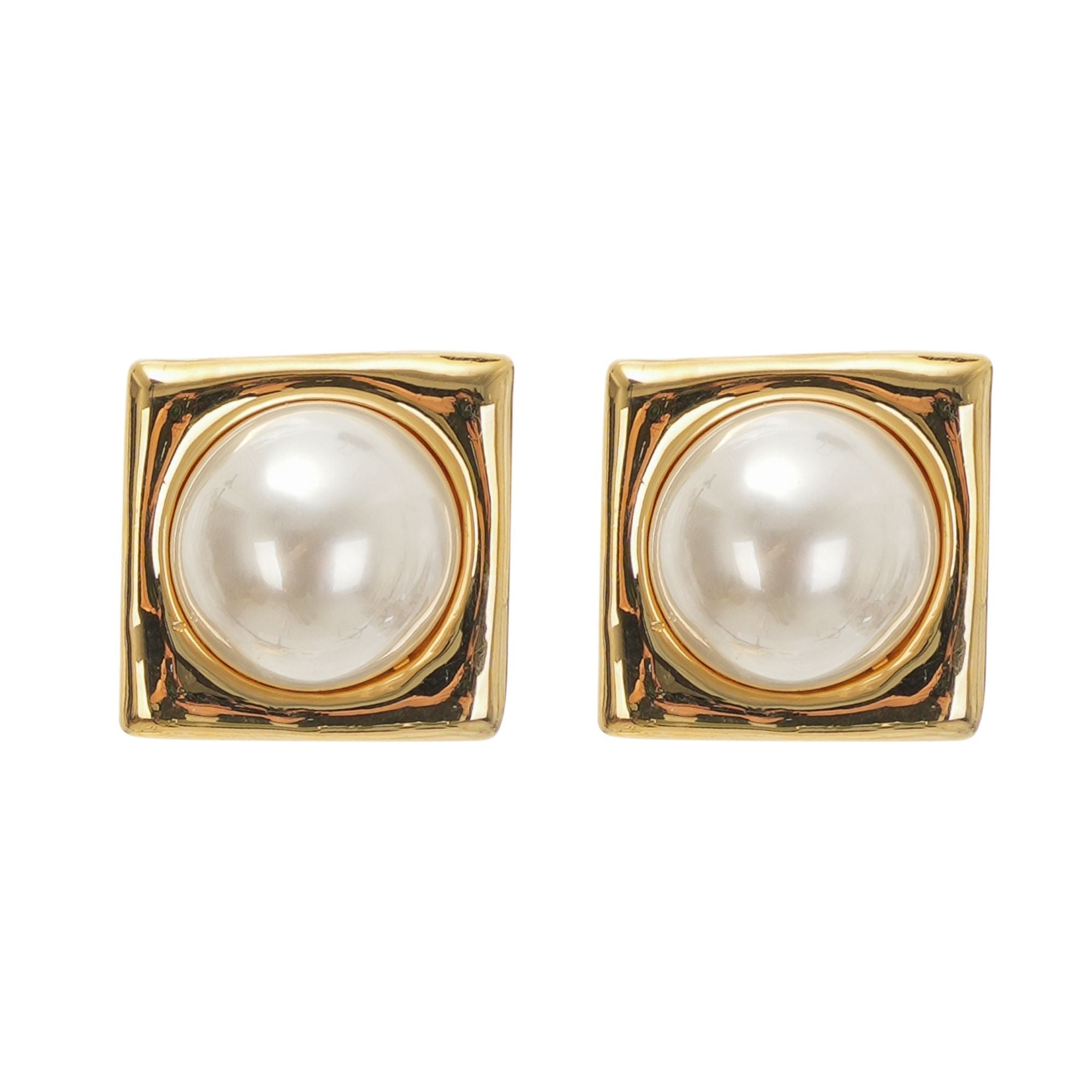 SNY07739 JUANA FAUX-PEARL SQUARE HOOP EARRINGS FOR WEDDING