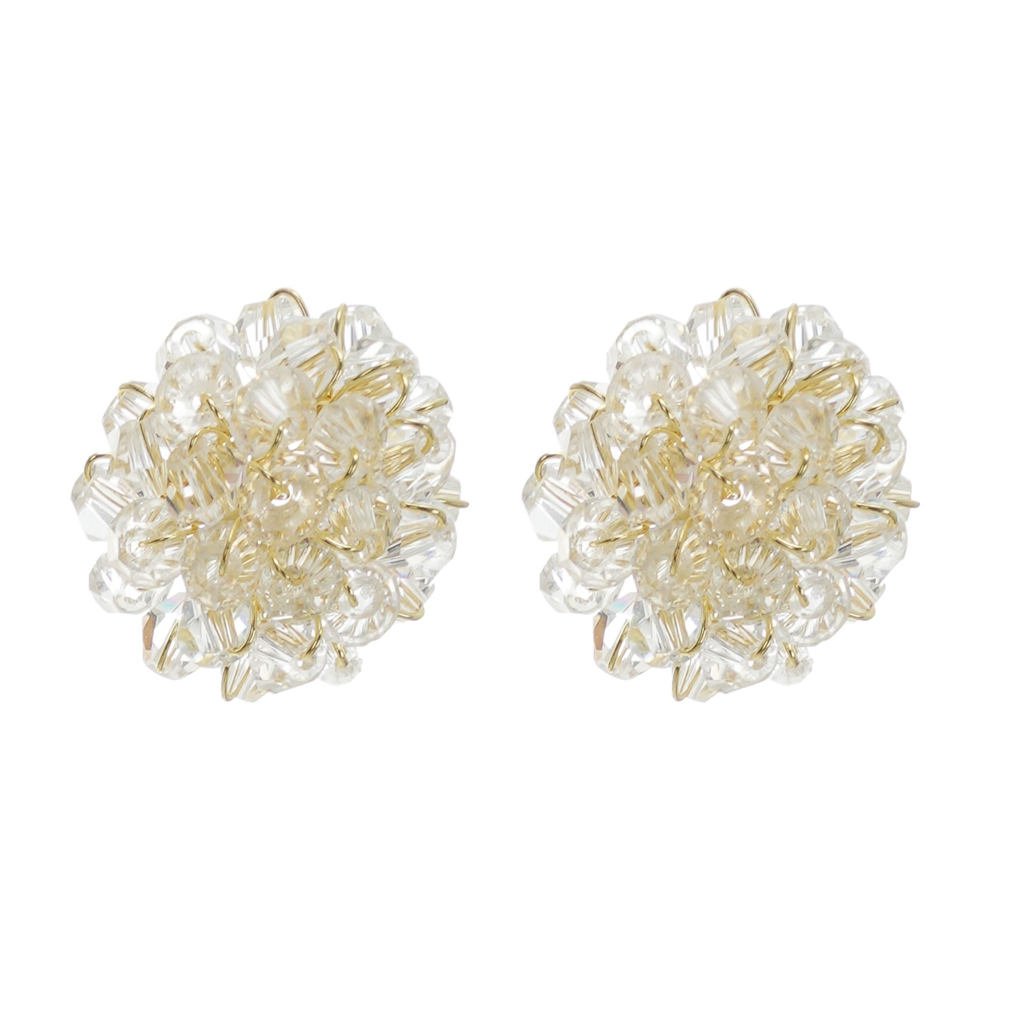 SNY07755 CORAL BEADED FLOWER STUD EARRINGS FOR WEDDING