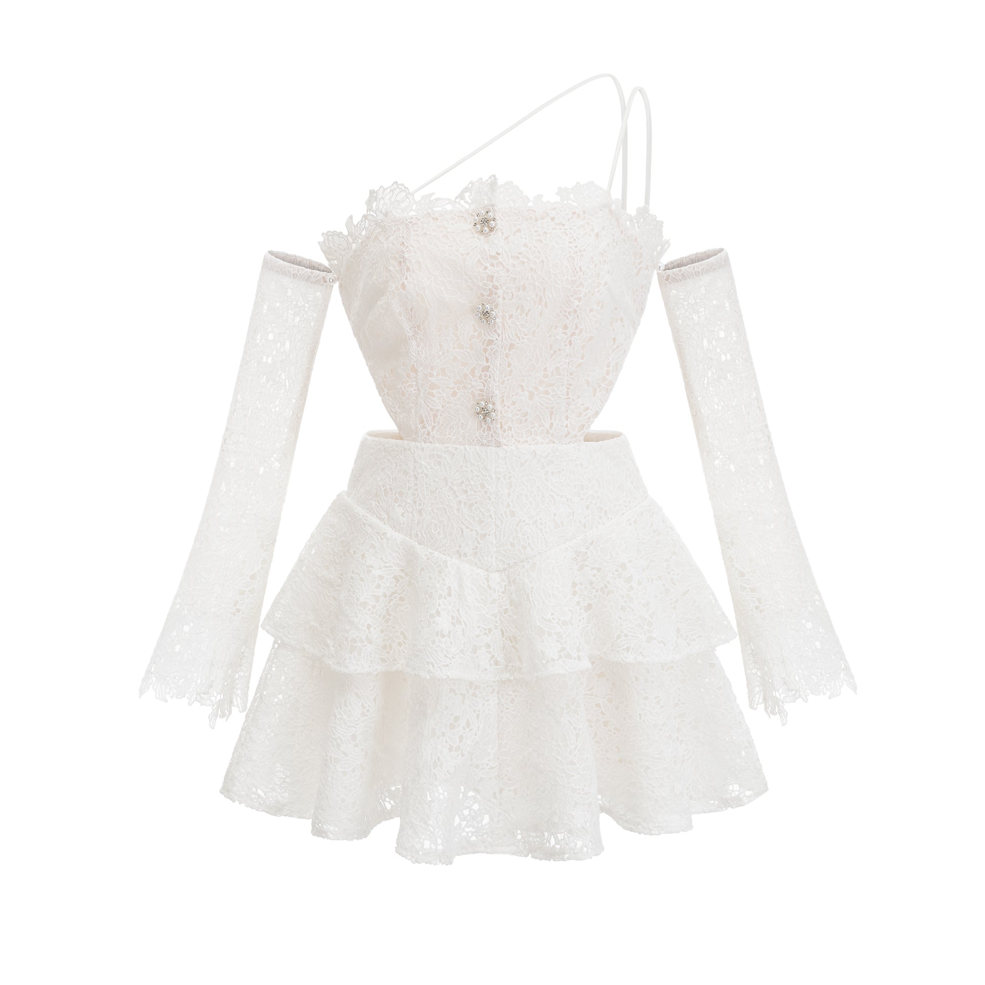CYRIELLE CORDED LACE TIERED MINI DRESS