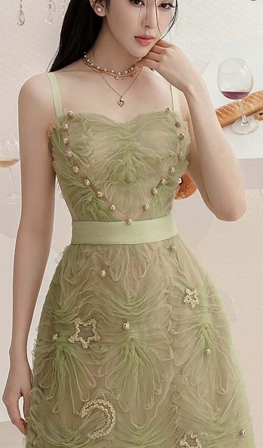 SPAGHETTI STRAP MESH MIDI DRESS FOR PARTY
