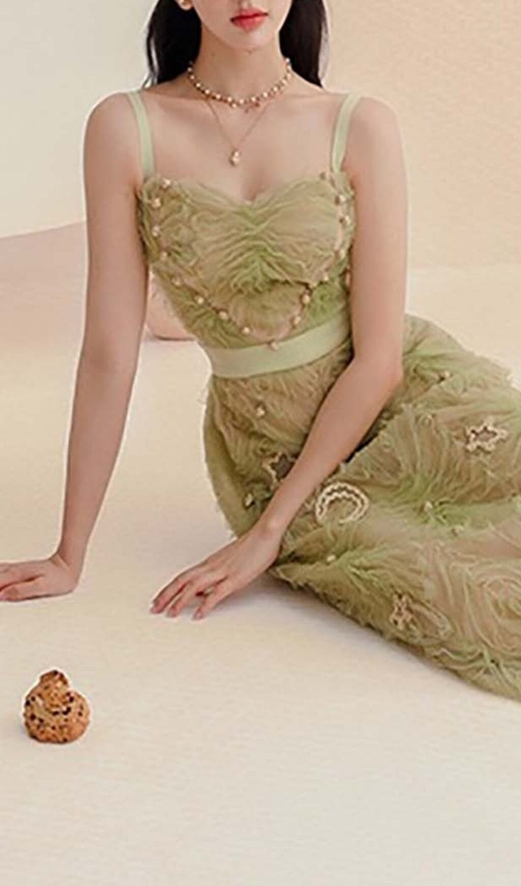 SPAGHETTI STRAP MESH MIDI DRESS FOR PARTY