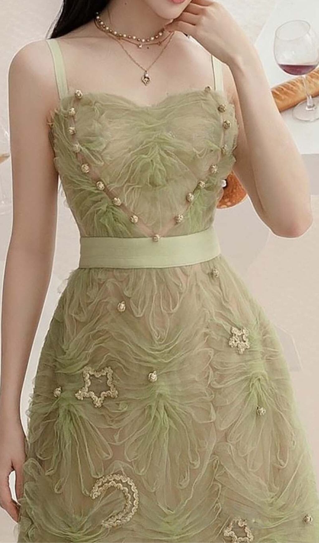 SPAGHETTI STRAP MESH MIDI DRESS FOR PARTY