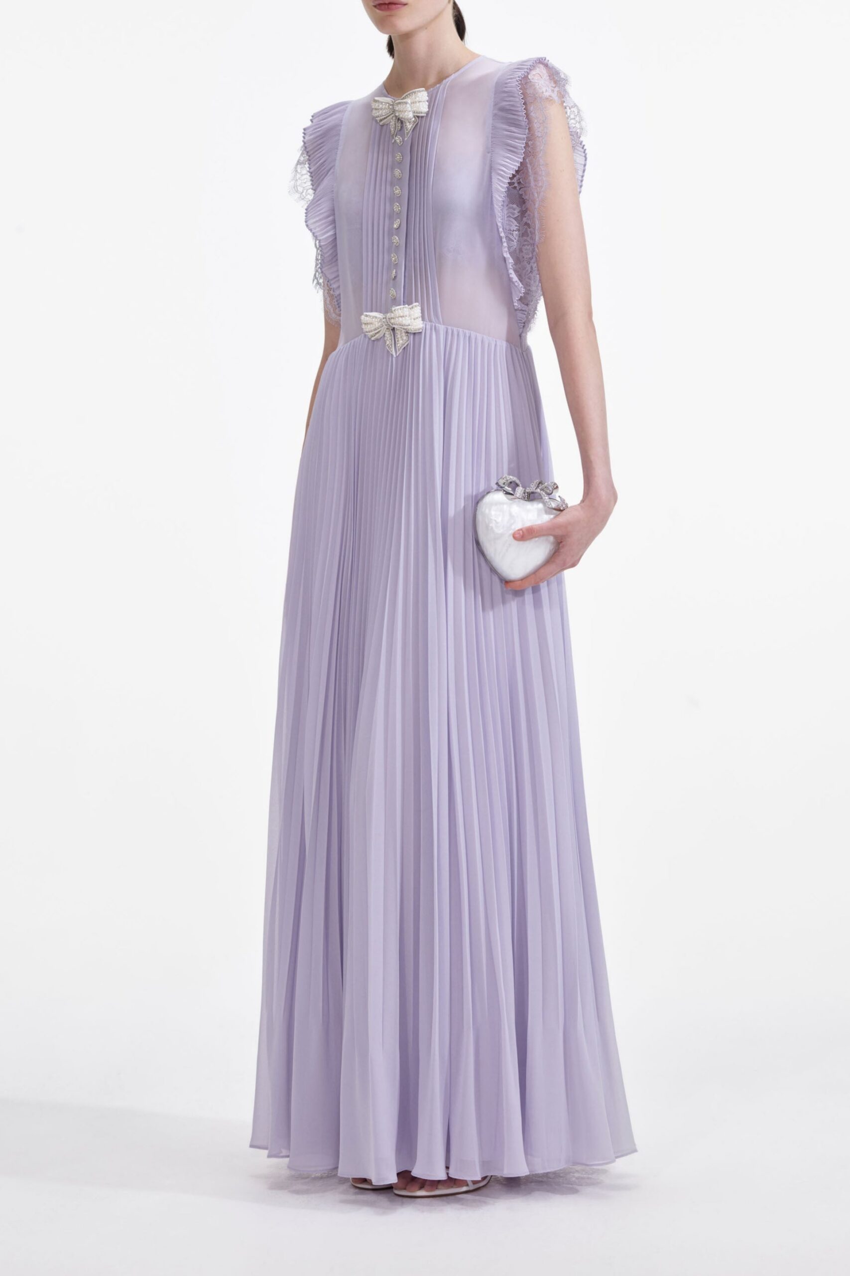 LILAC CHIFFON RUFFLE MAXI DRESS FOR WEDDING GUEST