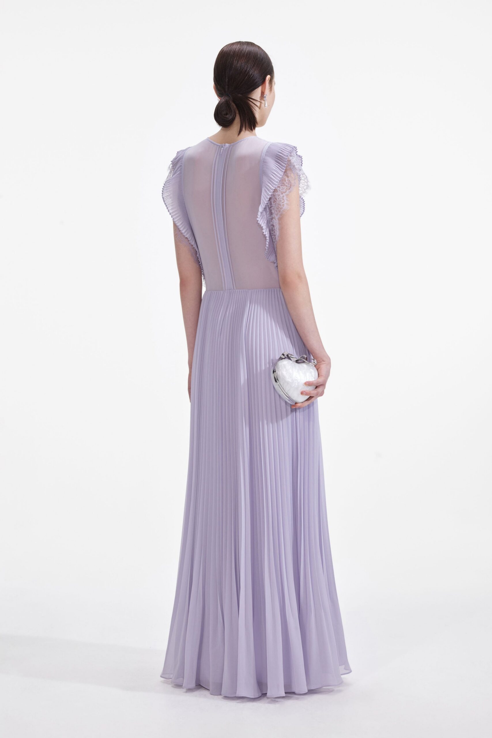 LILAC CHIFFON RUFFLE MAXI DRESS FOR WEDDING GUEST
