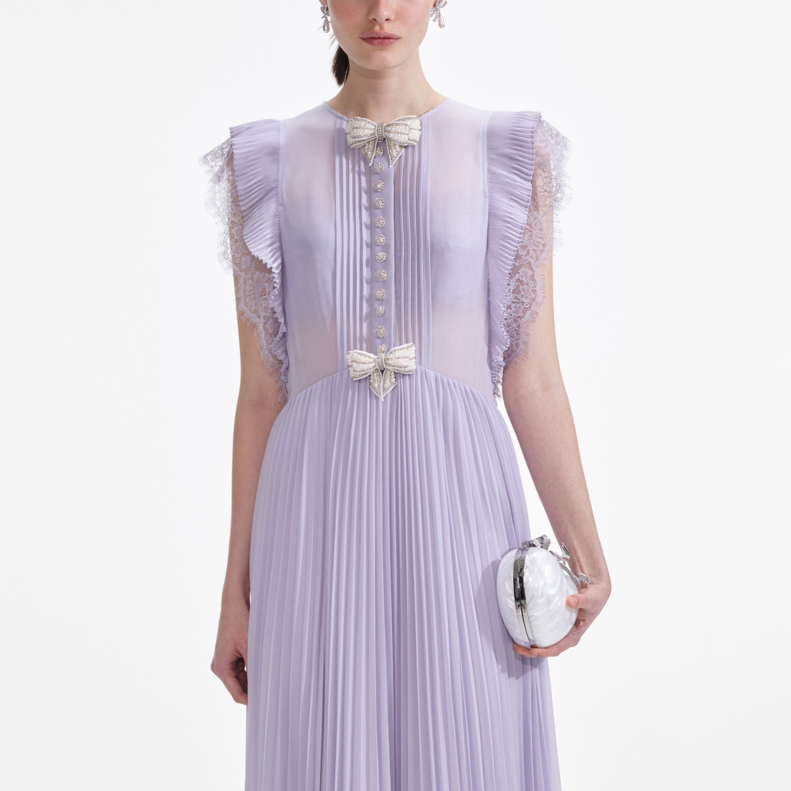 LILAC CHIFFON RUFFLE MAXI DRESS FOR WEDDING GUEST
