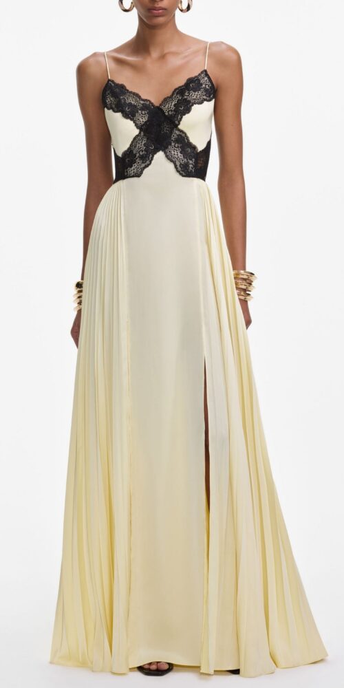 josephine Yellow Satin Lace Maxi Dress