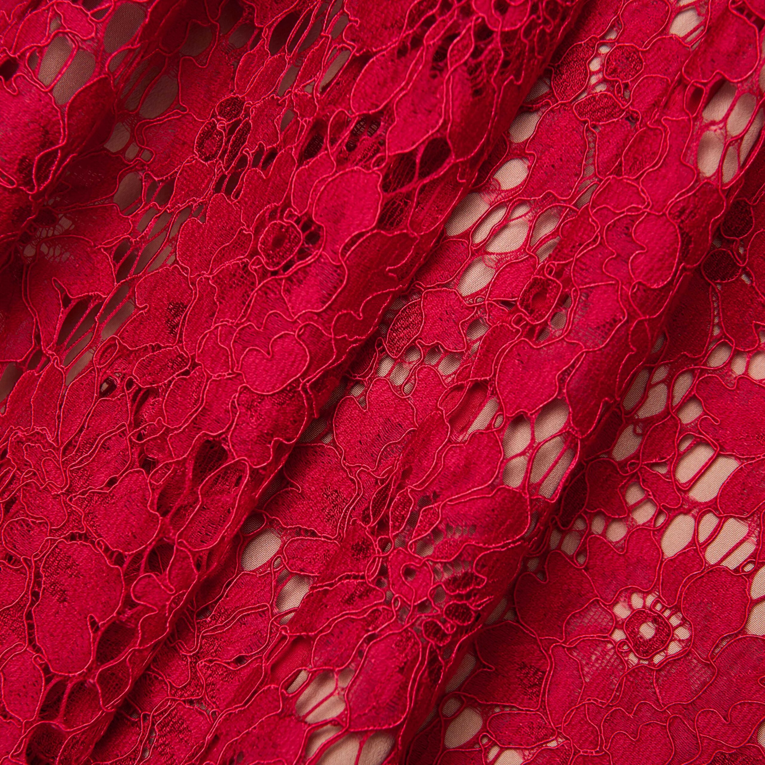 BRENDA LACE HOLLOW MIDI DRESS, RED