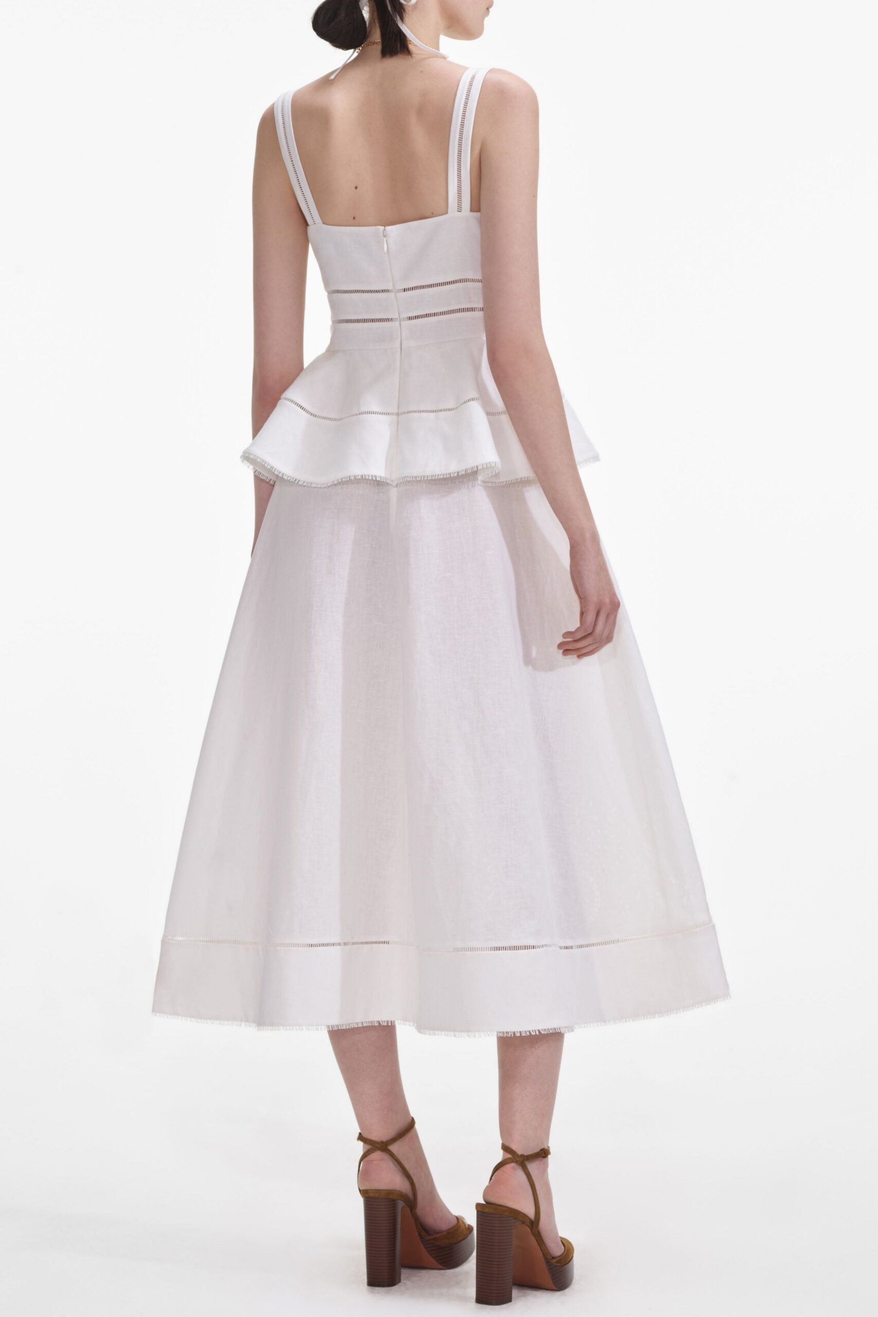HELEN CREAM LINEN PEPLUM MIDI DRESS
