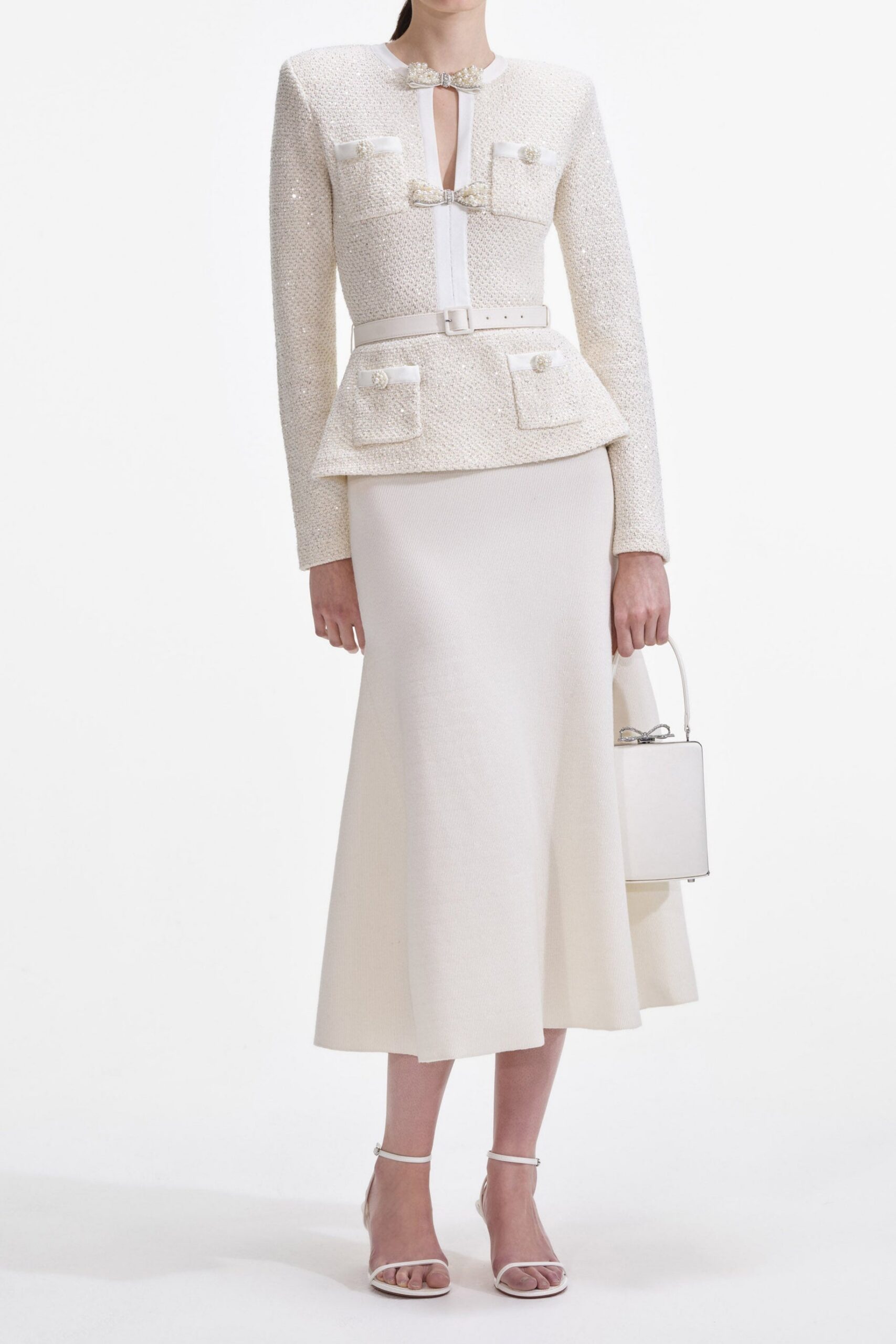 SS25-150M-C_1 CREAM SEQUIN KNIT MIDI DRESS FOR EVENTS