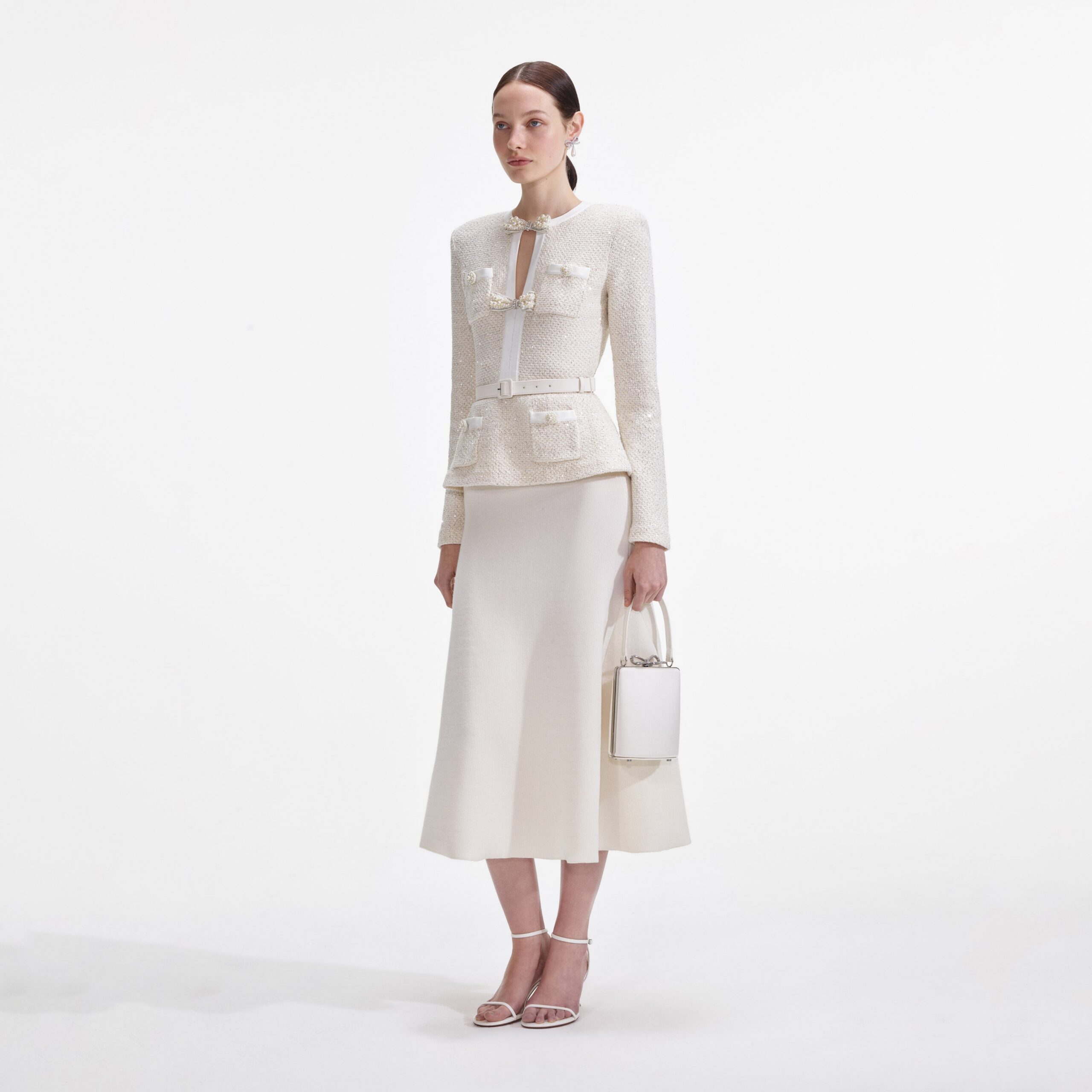 CREAM SEQUIN KNIT MIDI DRESS FOR EVENTS