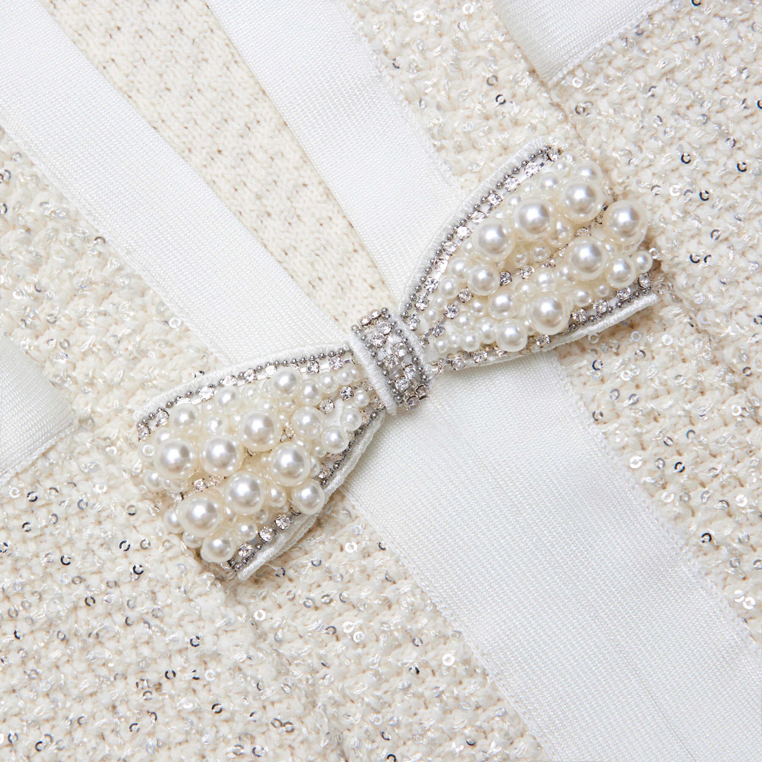 CREAM SEQUIN KNIT MIDI DRESS FOR EVENTS
