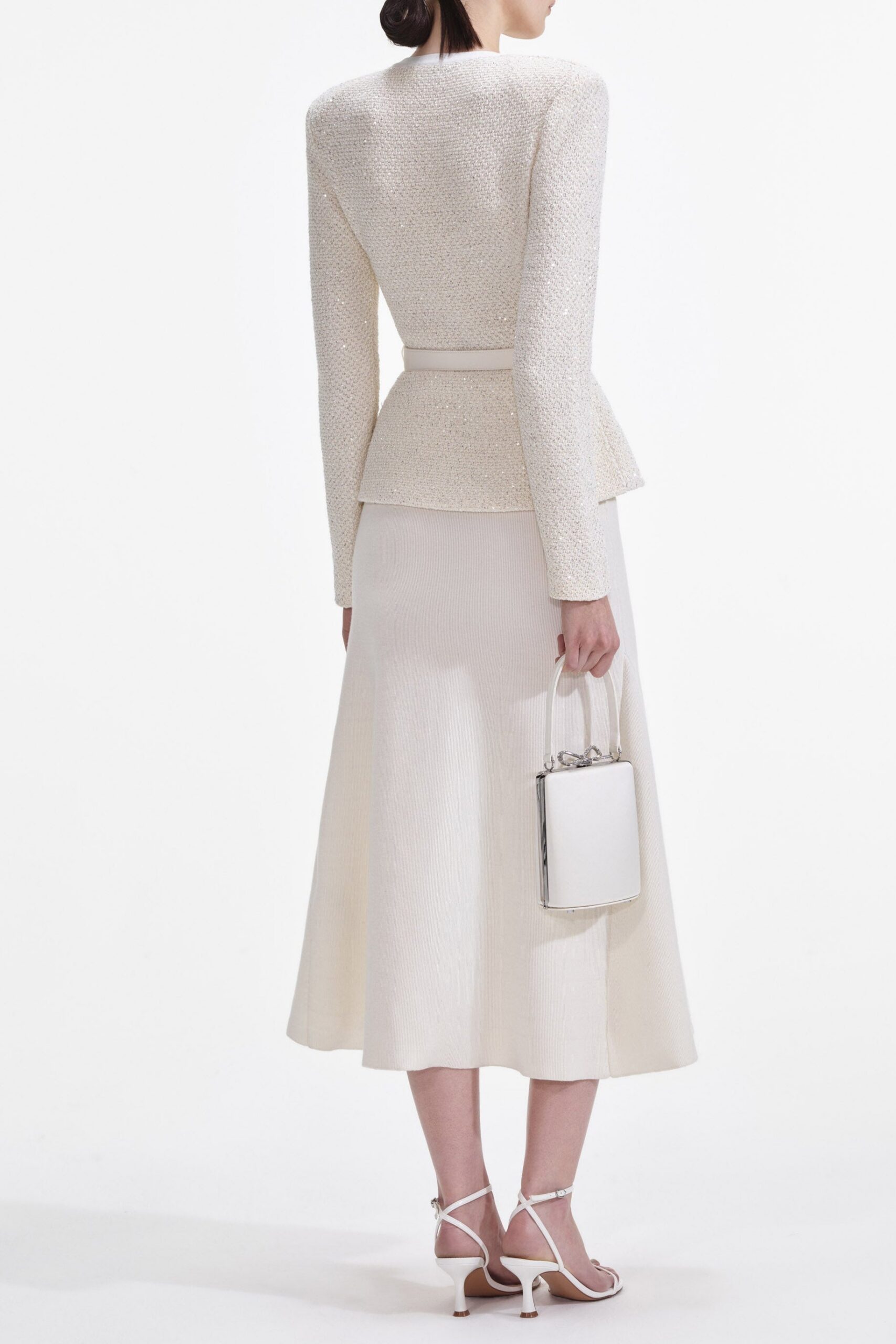 CREAM SEQUIN KNIT MIDI DRESS FOR EVENTS