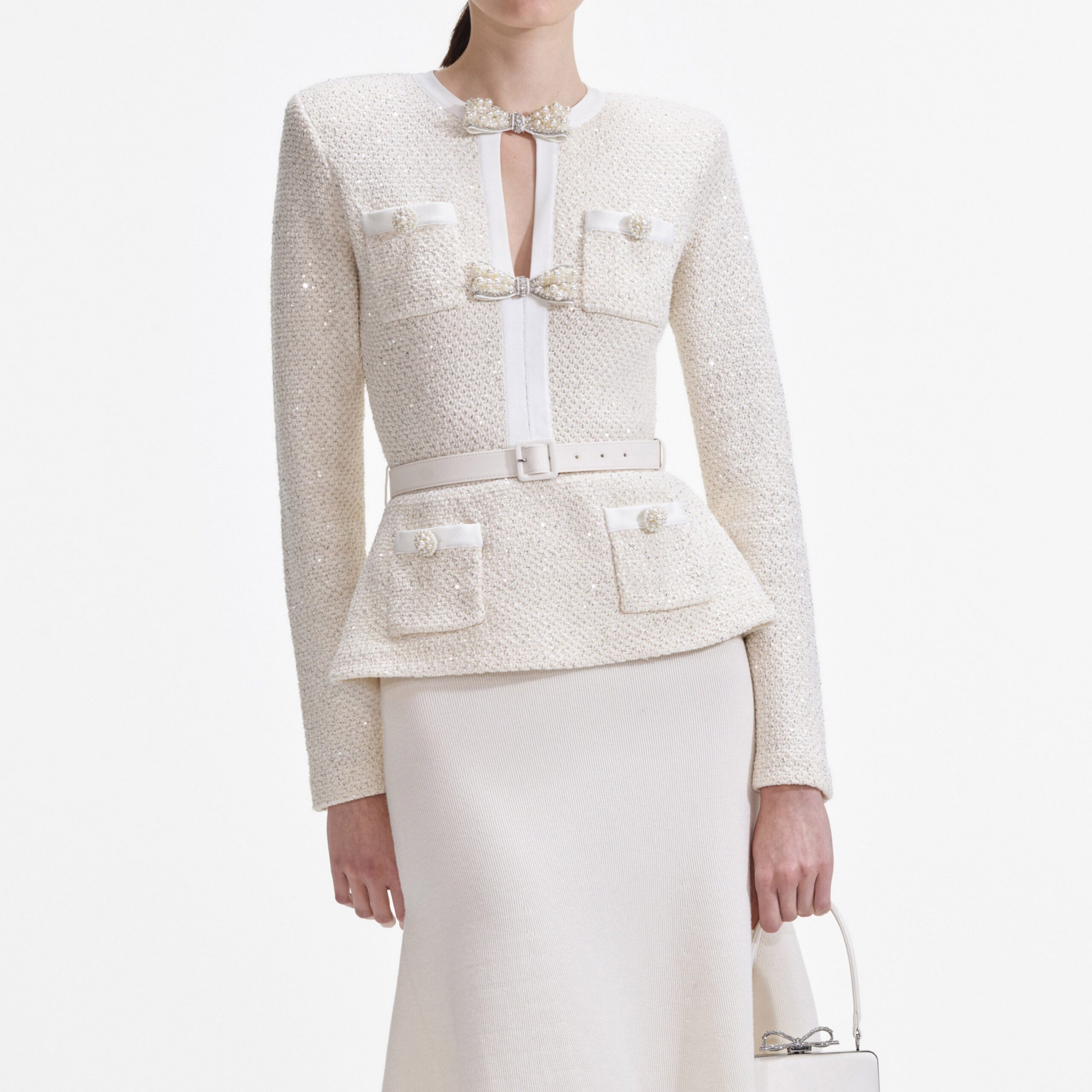 CREAM SEQUIN KNIT MIDI DRESS FOR EVENTS