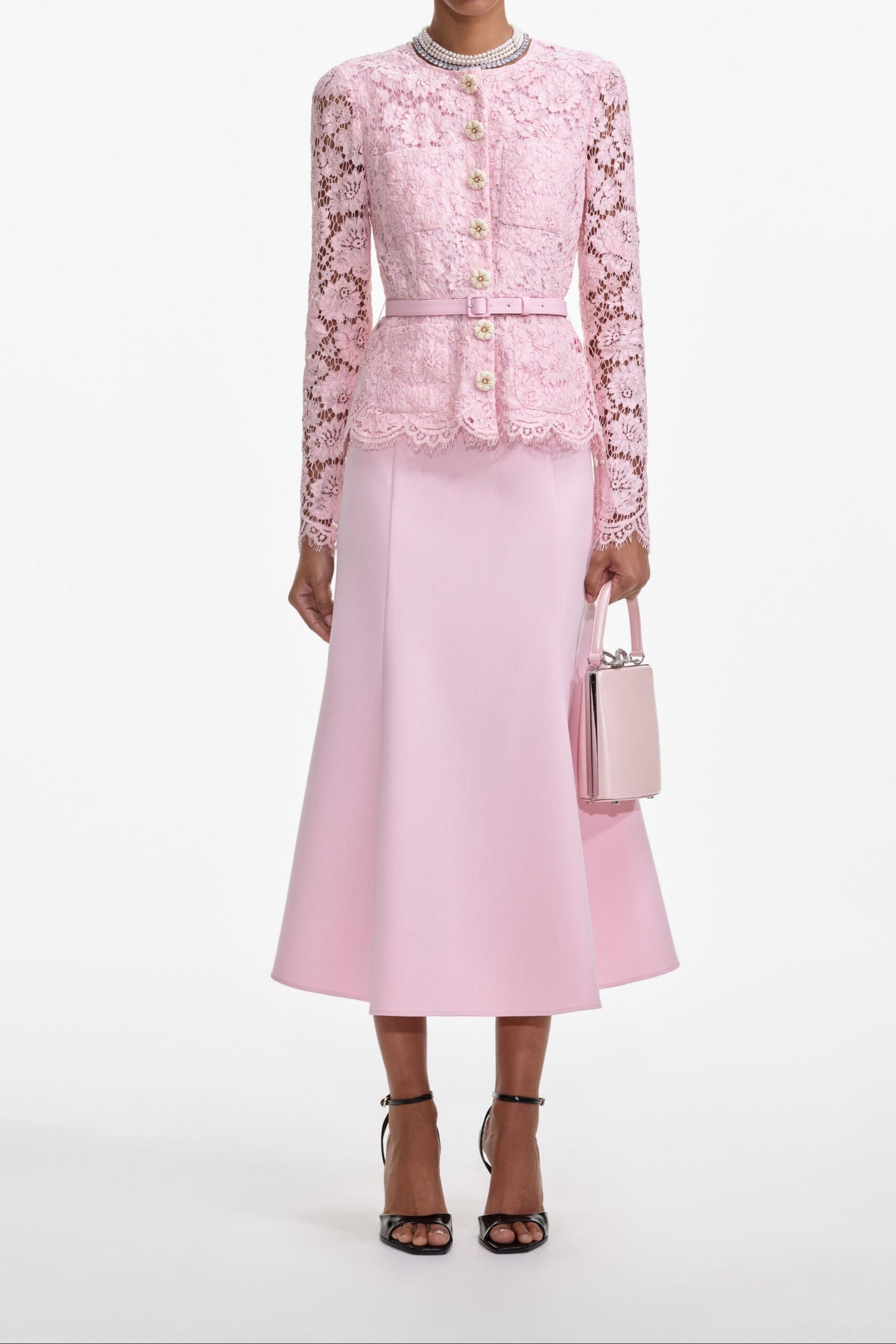 SS25-151M-P_1 PINK LACE MIDI DRESS FOR WEDDING GUEST