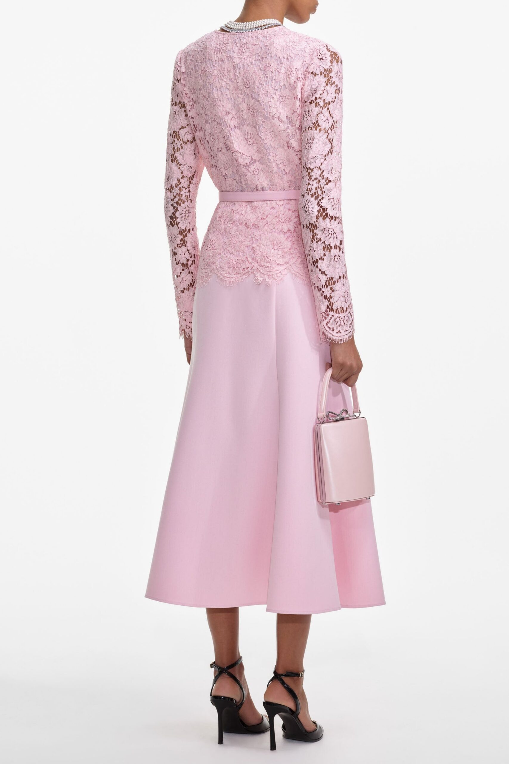 PINK LACE MIDI DRESS FOR WEDDING GUEST