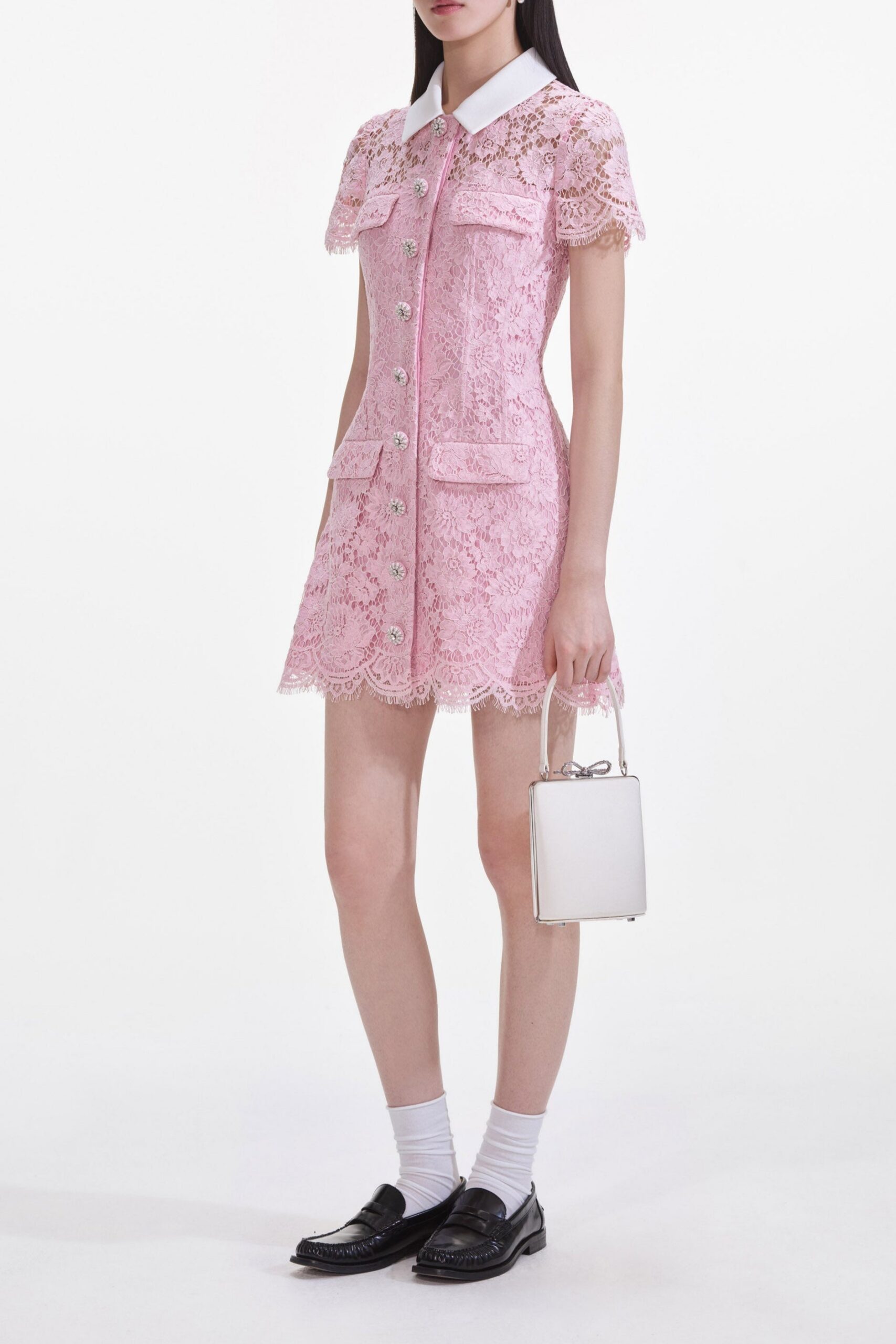 PINK LACE COLLAR MINI DRESS FOR PARTY