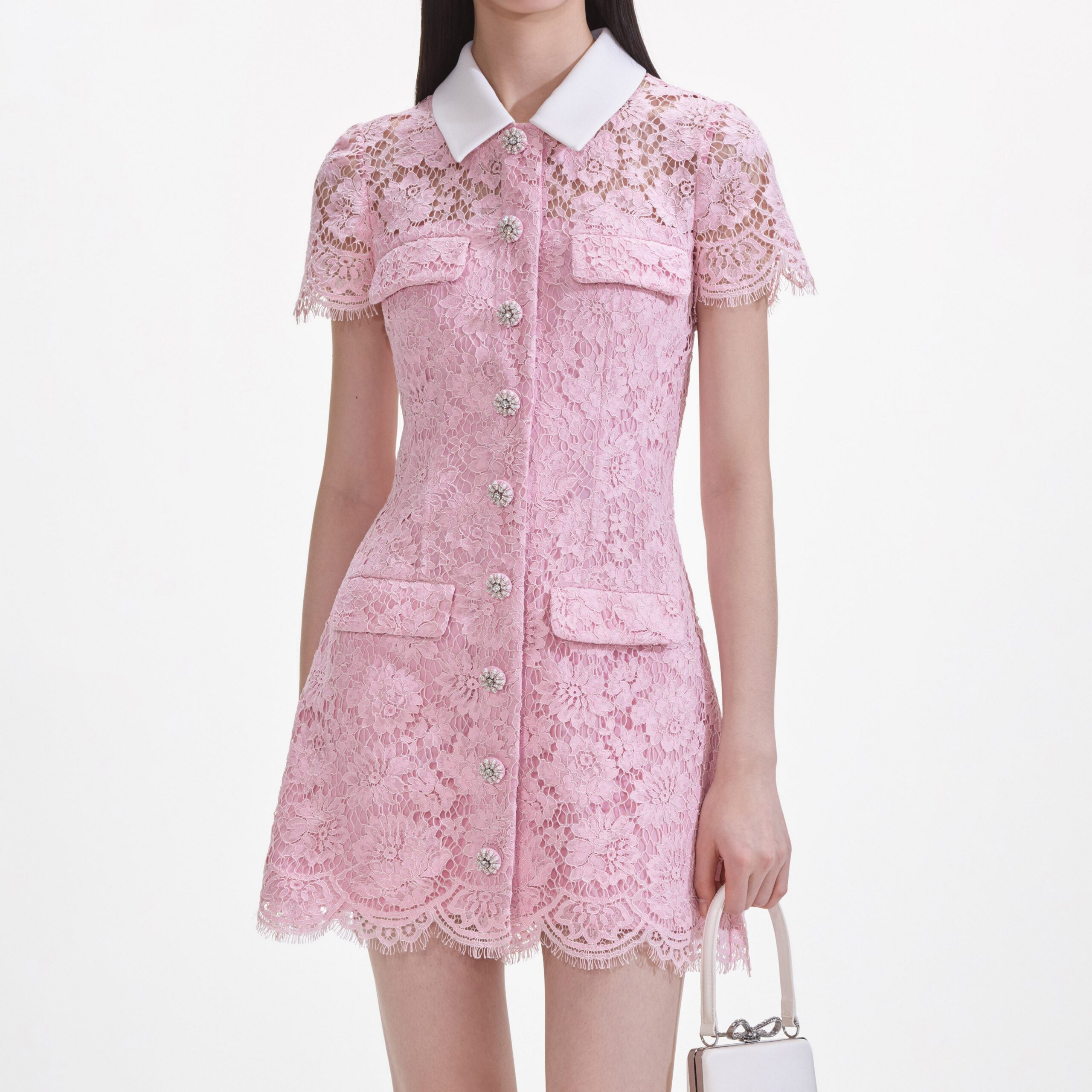 PINK LACE COLLAR MINI DRESS FOR PARTY