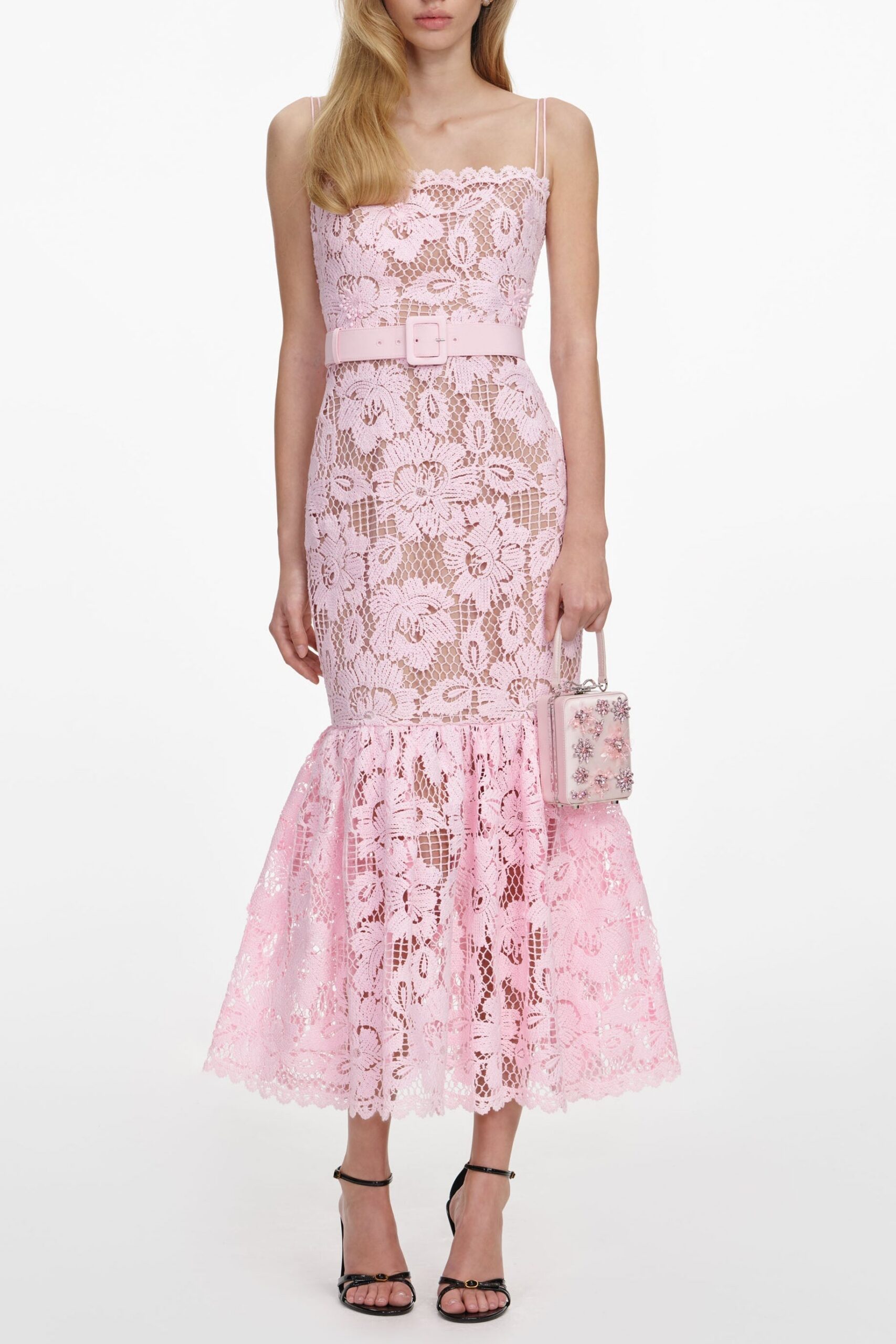 SS26-007MA-P_1 SIMONA PINK CROCHET LACE MIDI DRESS