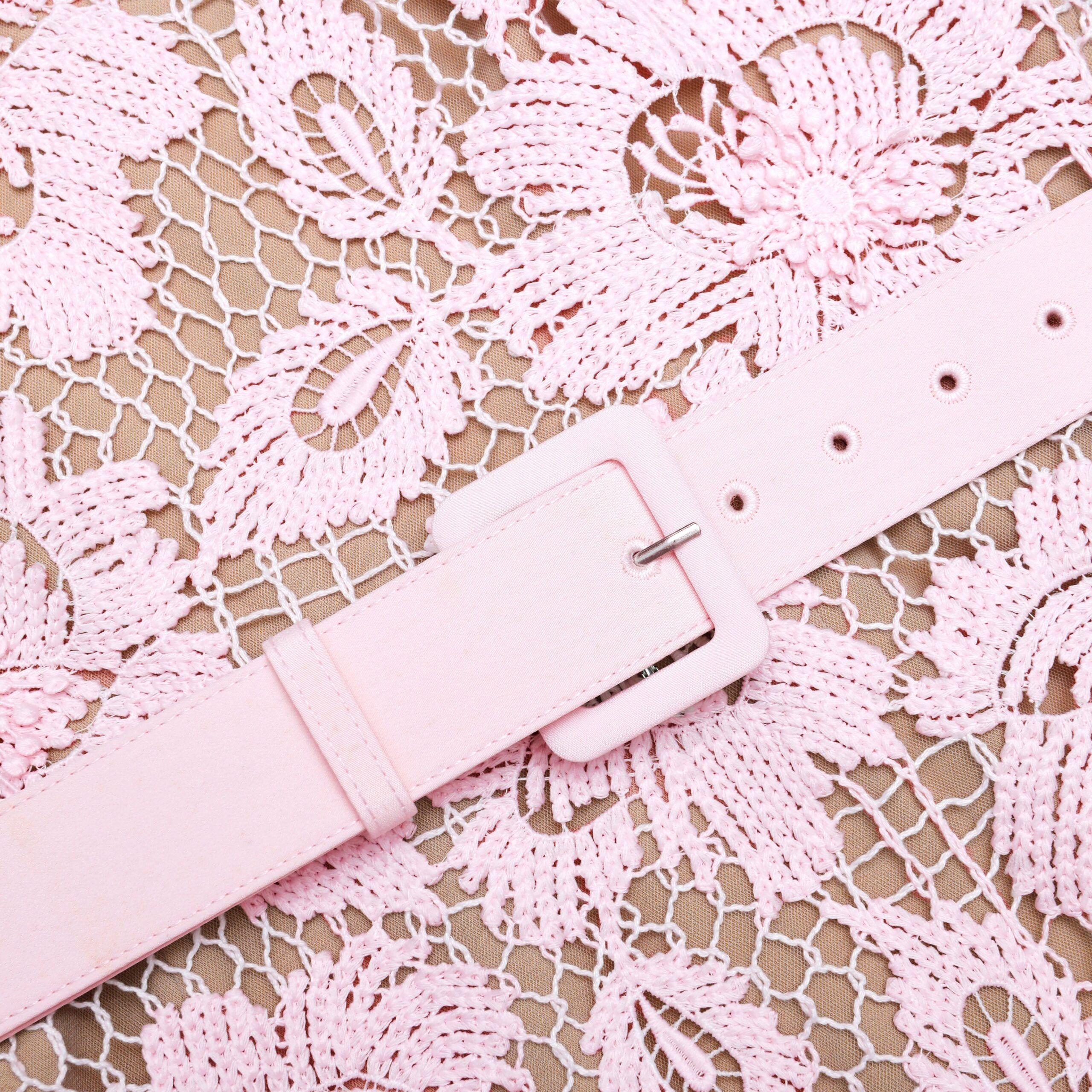 SIMONA PINK CROCHET LACE MIDI DRESS