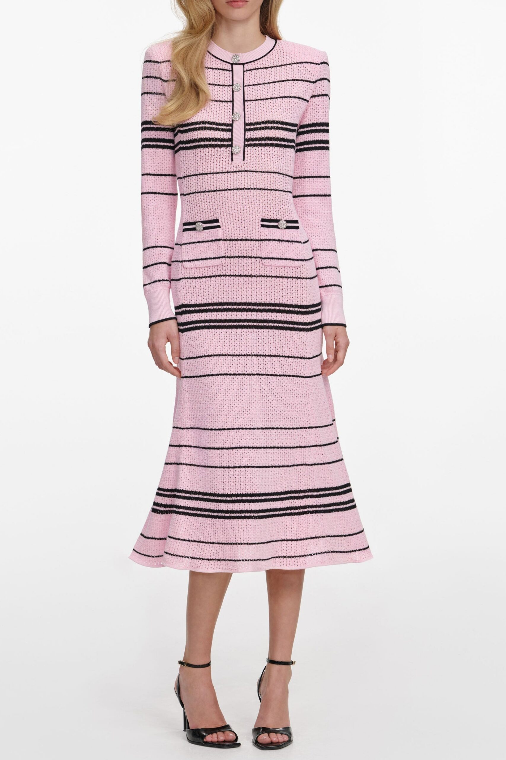 SELENA STRIPE KNIT MIDI DRESS PINK