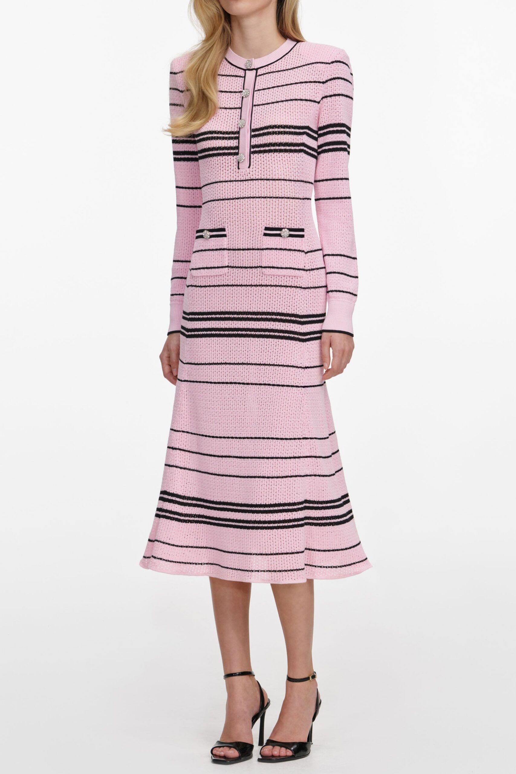 SELENA STRIPE KNIT MIDI DRESS PINK