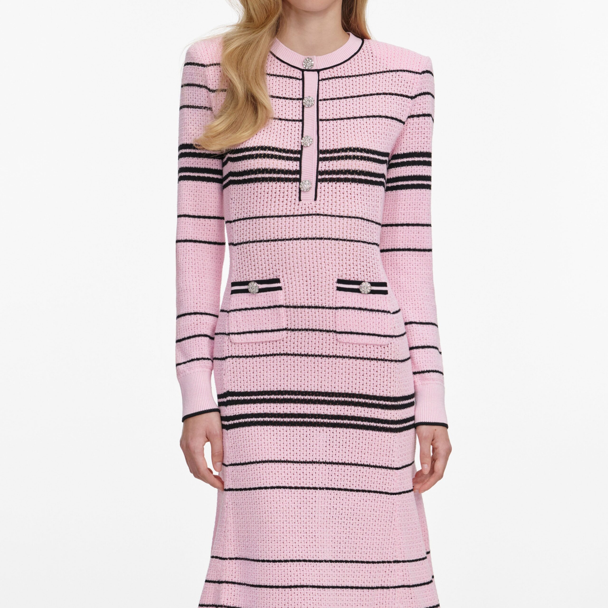 SELENA STRIPE KNIT MIDI DRESS PINK