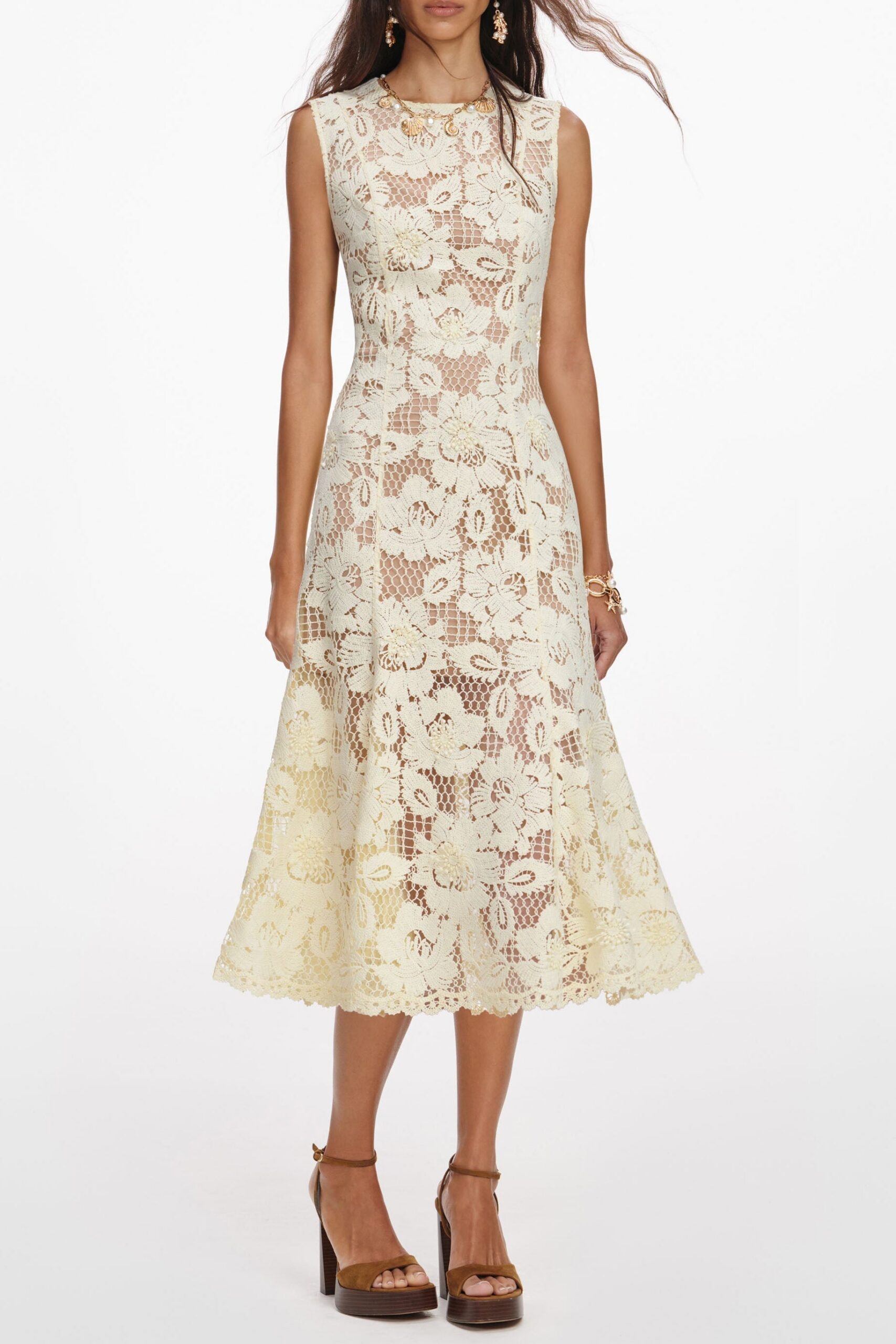MARJORIE YELLOW CROCHET LACE MIDI DRESS