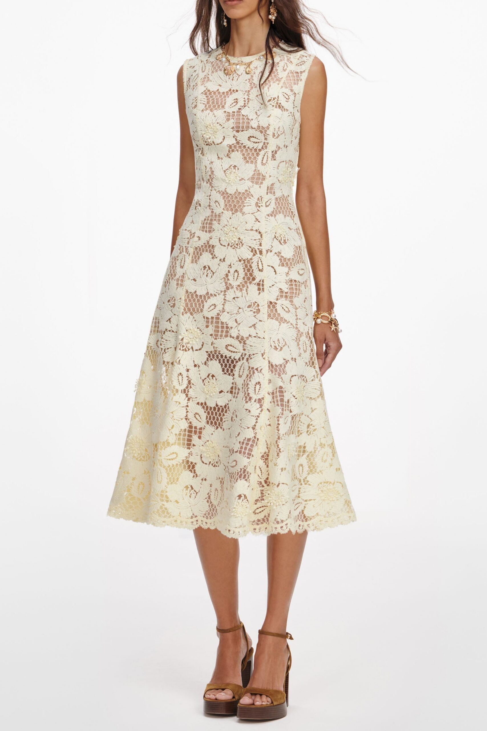 MARJORIE YELLOW CROCHET LACE MIDI DRESS