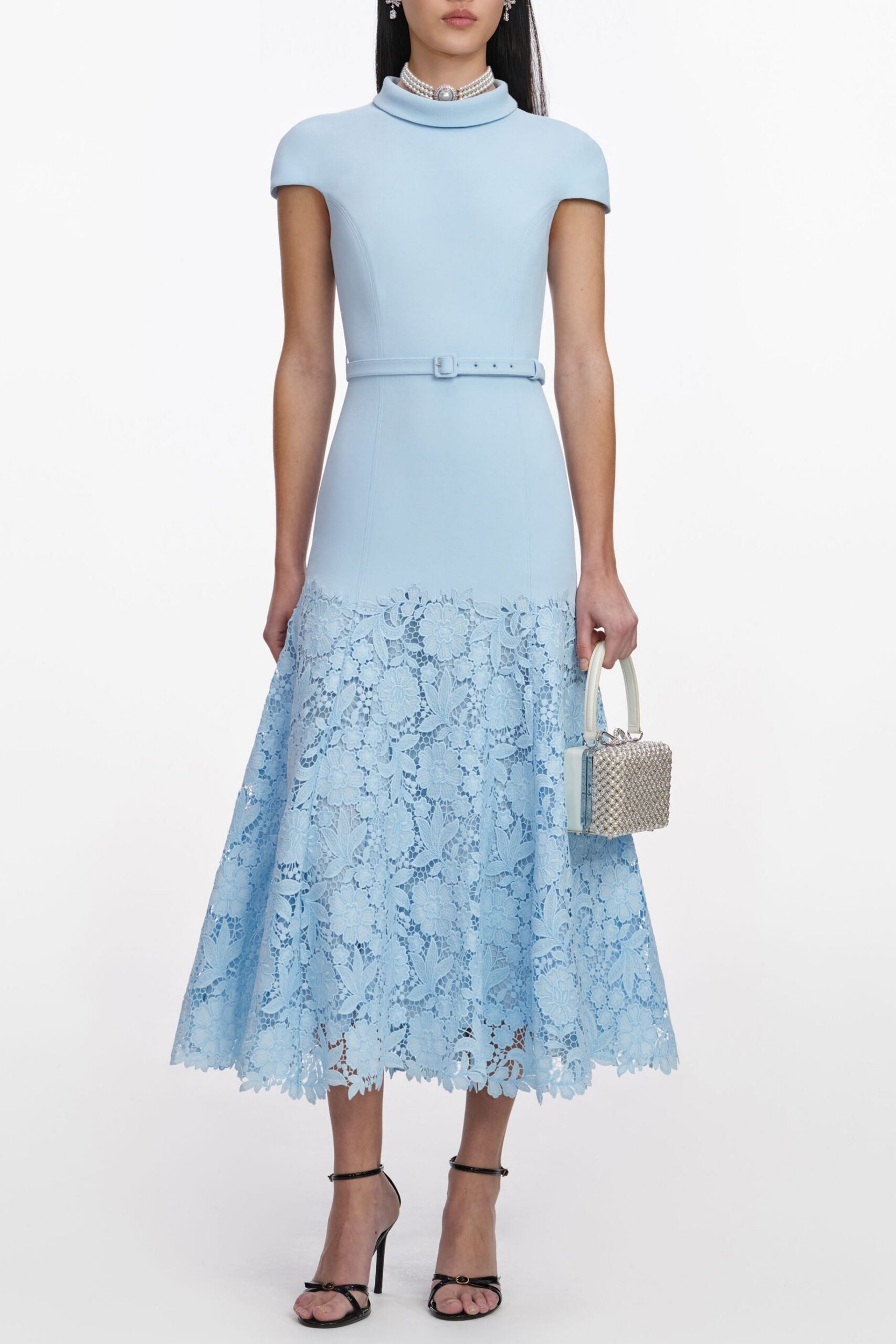 YVONNE BLUE LACE MIDI DRESS FOR WEDDING GUEST