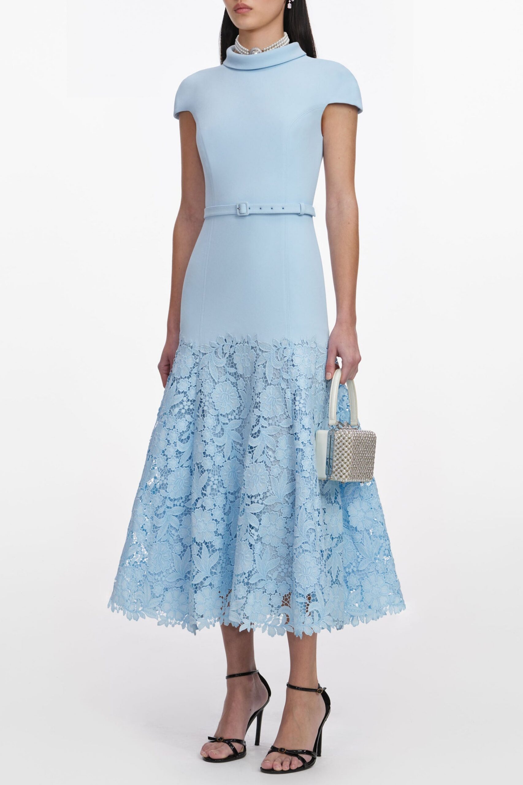 YVONNE BLUE LACE MIDI DRESS FOR WEDDING GUEST