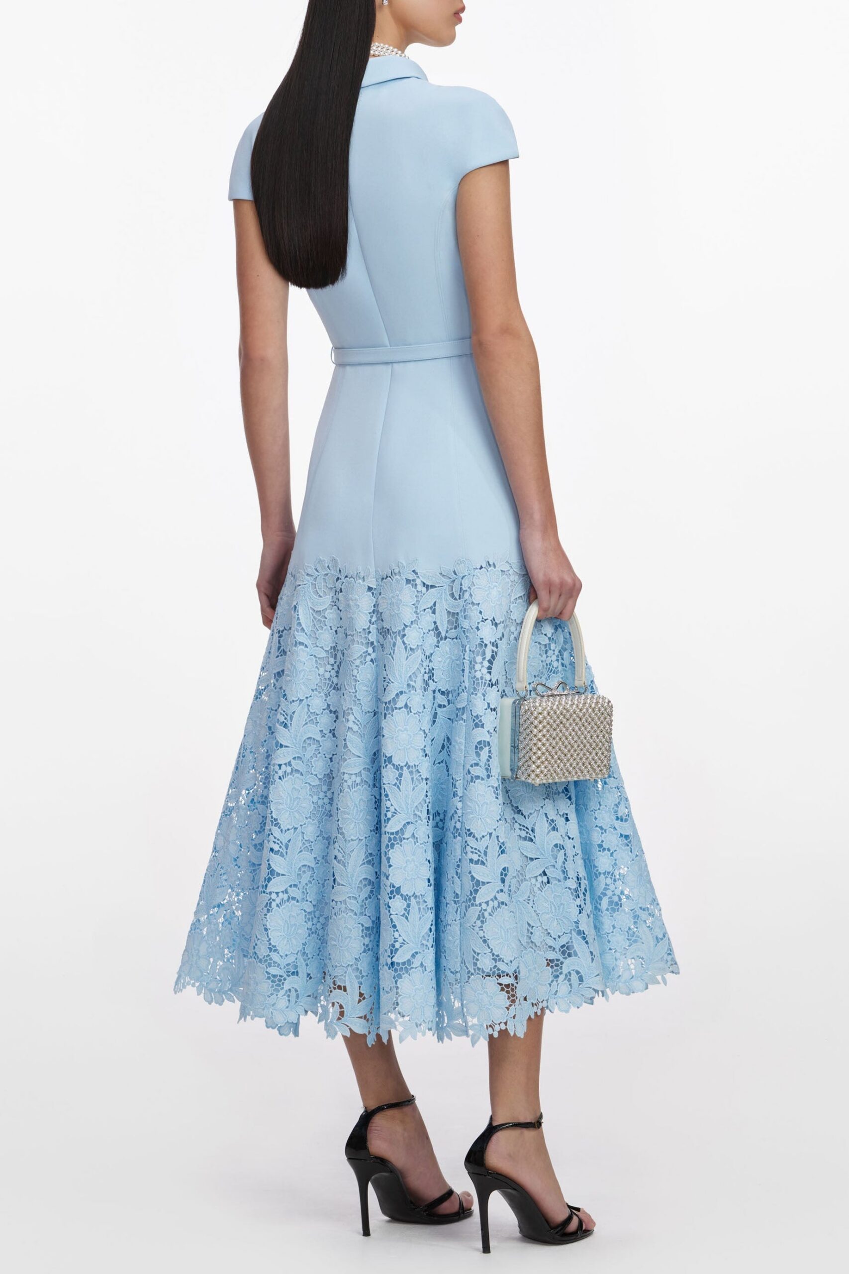 YVONNE BLUE LACE MIDI DRESS FOR WEDDING GUEST