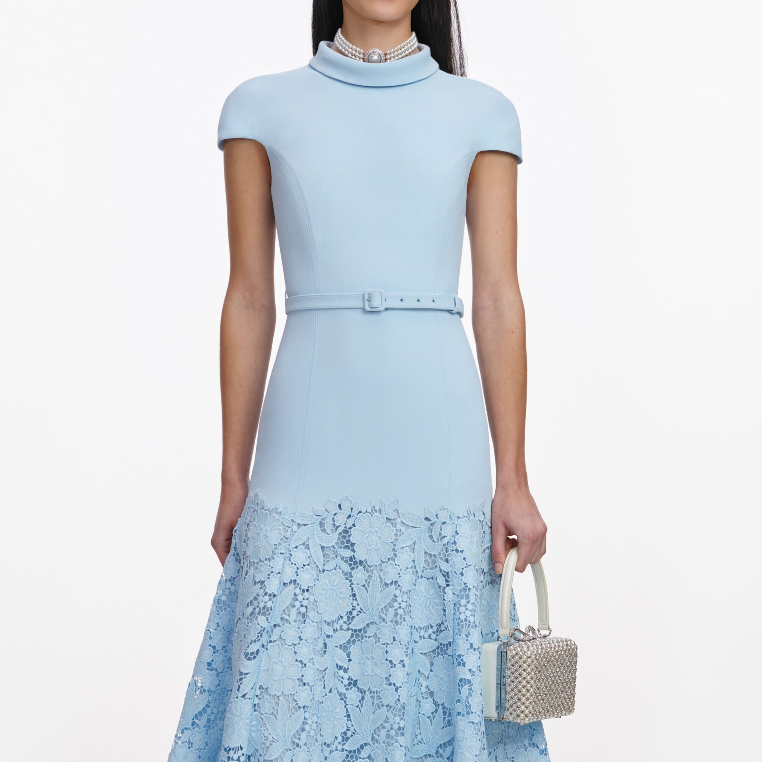 YVONNE BLUE LACE MIDI DRESS FOR WEDDING GUEST