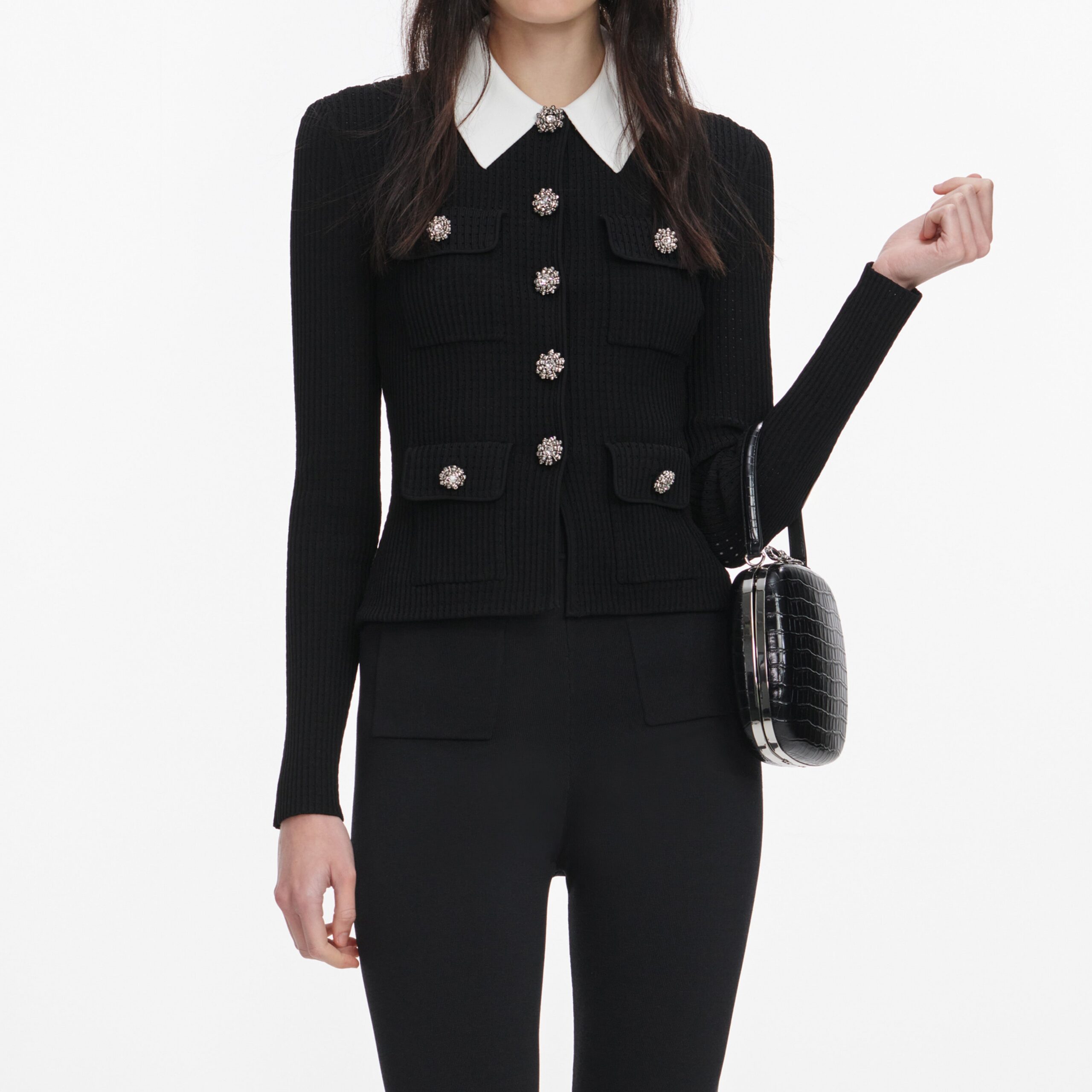 JOCELYN BLACK EMBELLISHED KNIT BLAZER FOR EVENTS