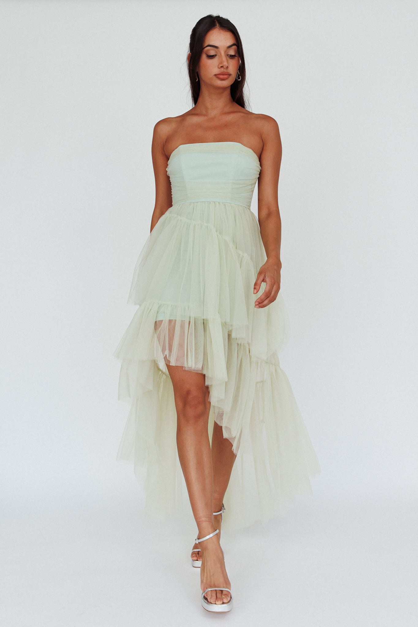 ALWAYS & FOREVER SAGE HIGH-LOW MIDI DRESS