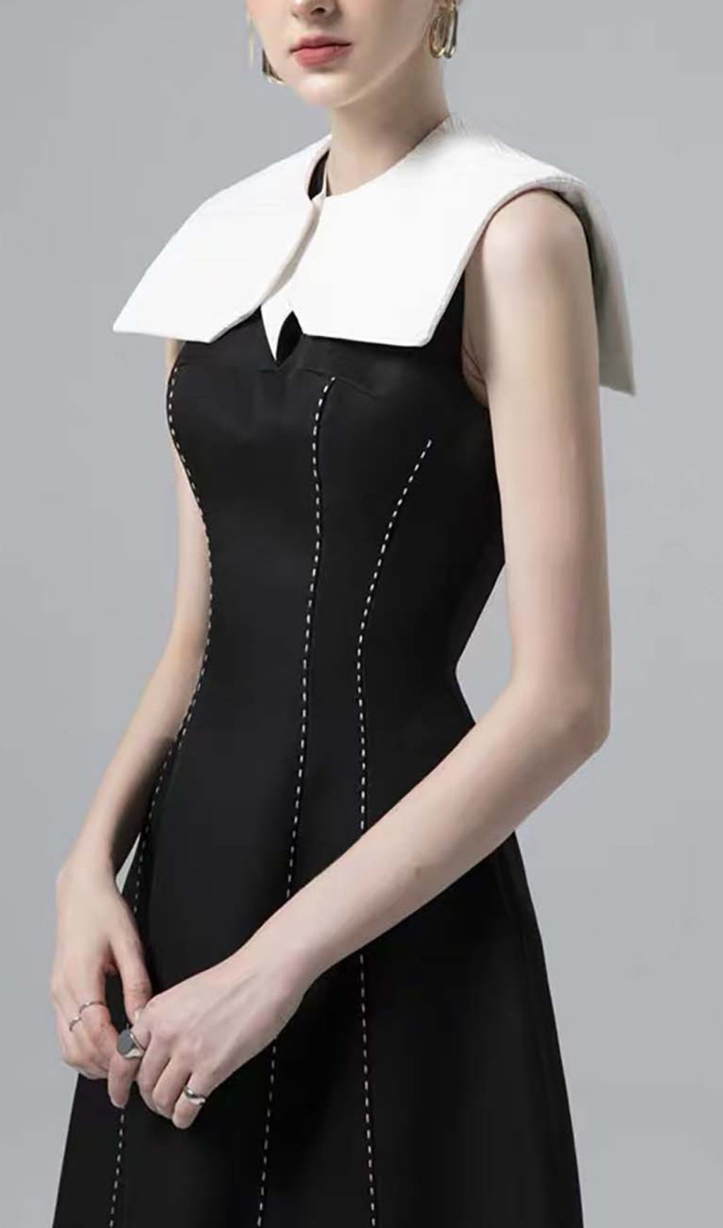 STITCHED MIDI DRESS, BLACK - ELEGANT OCCASIONWEAR