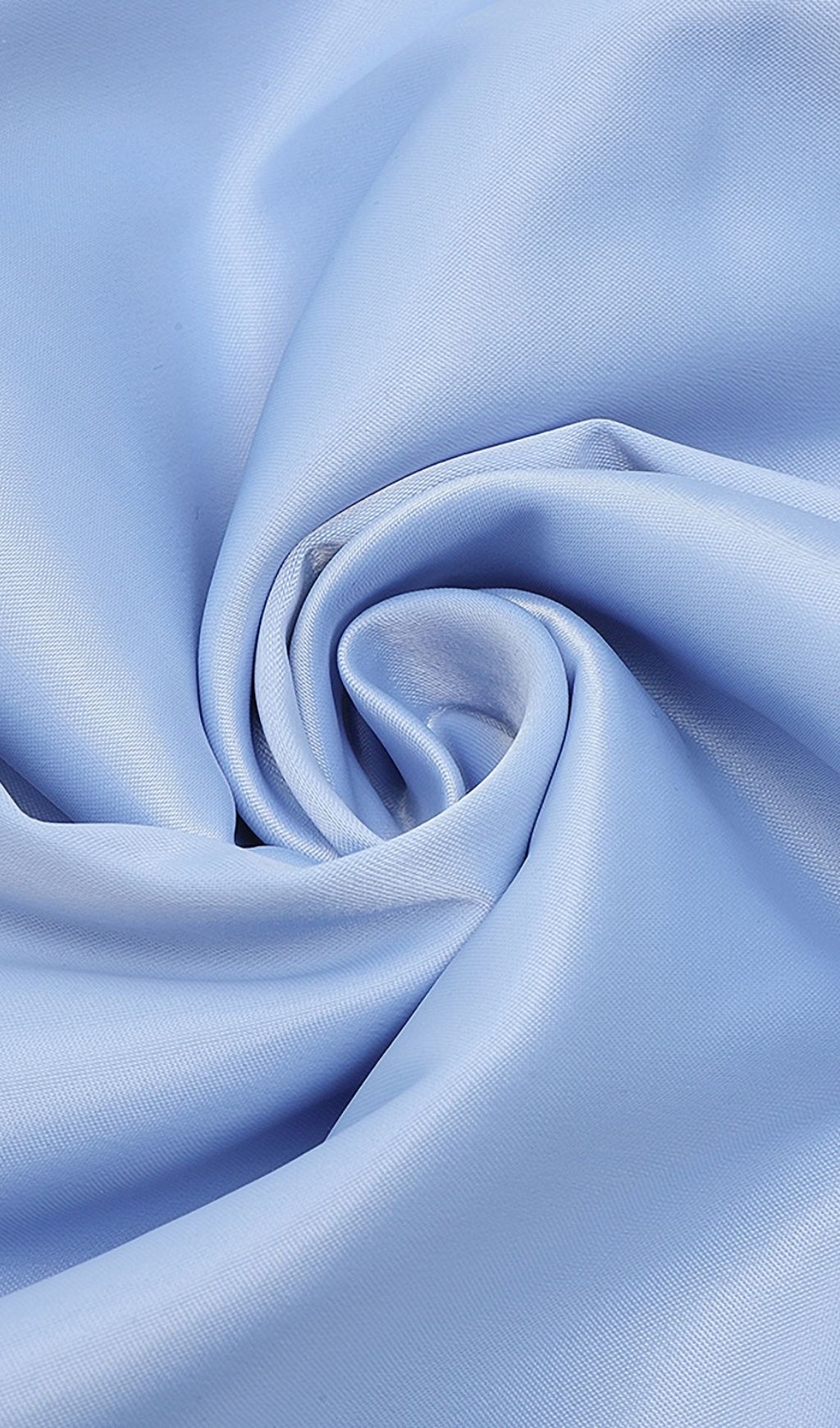 STRAPLESS SATIN PUFF MIDI DRESS, BLUE WEDDING GUEST