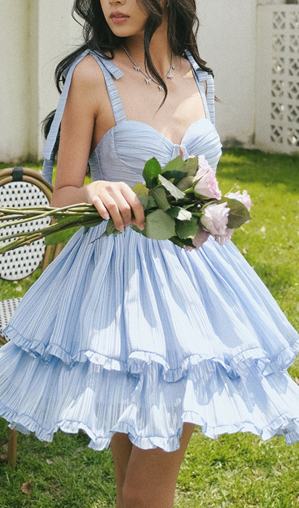 STRAPLESS CORSET MIDI DRESS IN BLUE
