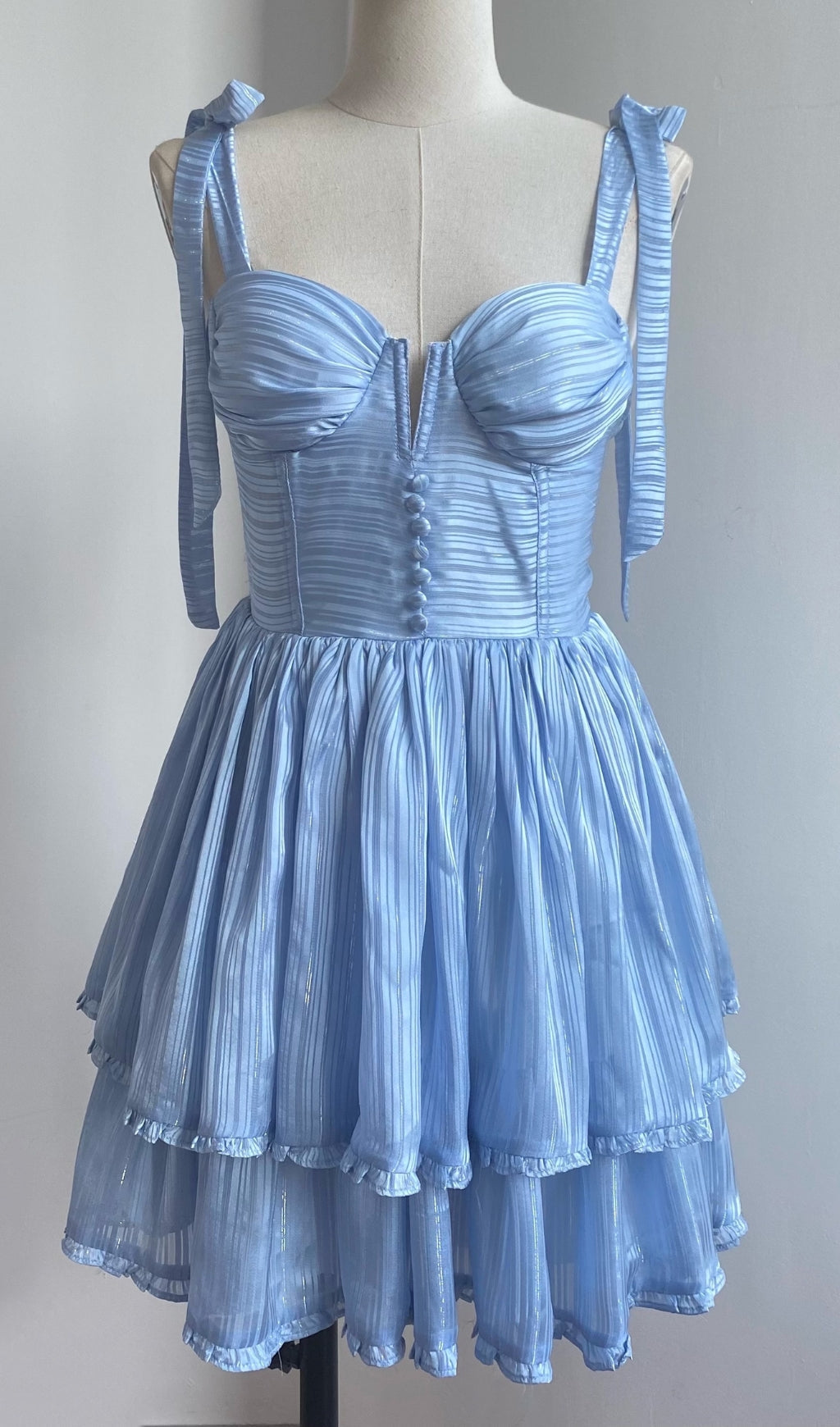 STRAPLESS CORSET MIDI DRESS IN BLUE
