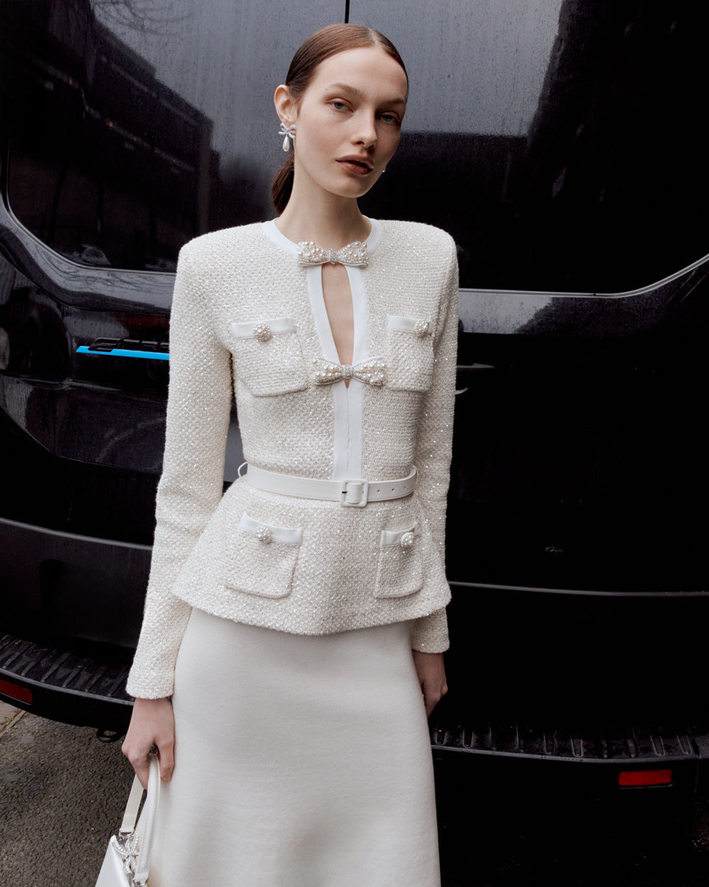 CREAM SEQUIN KNIT MIDI DRESS FOR EVENTS
